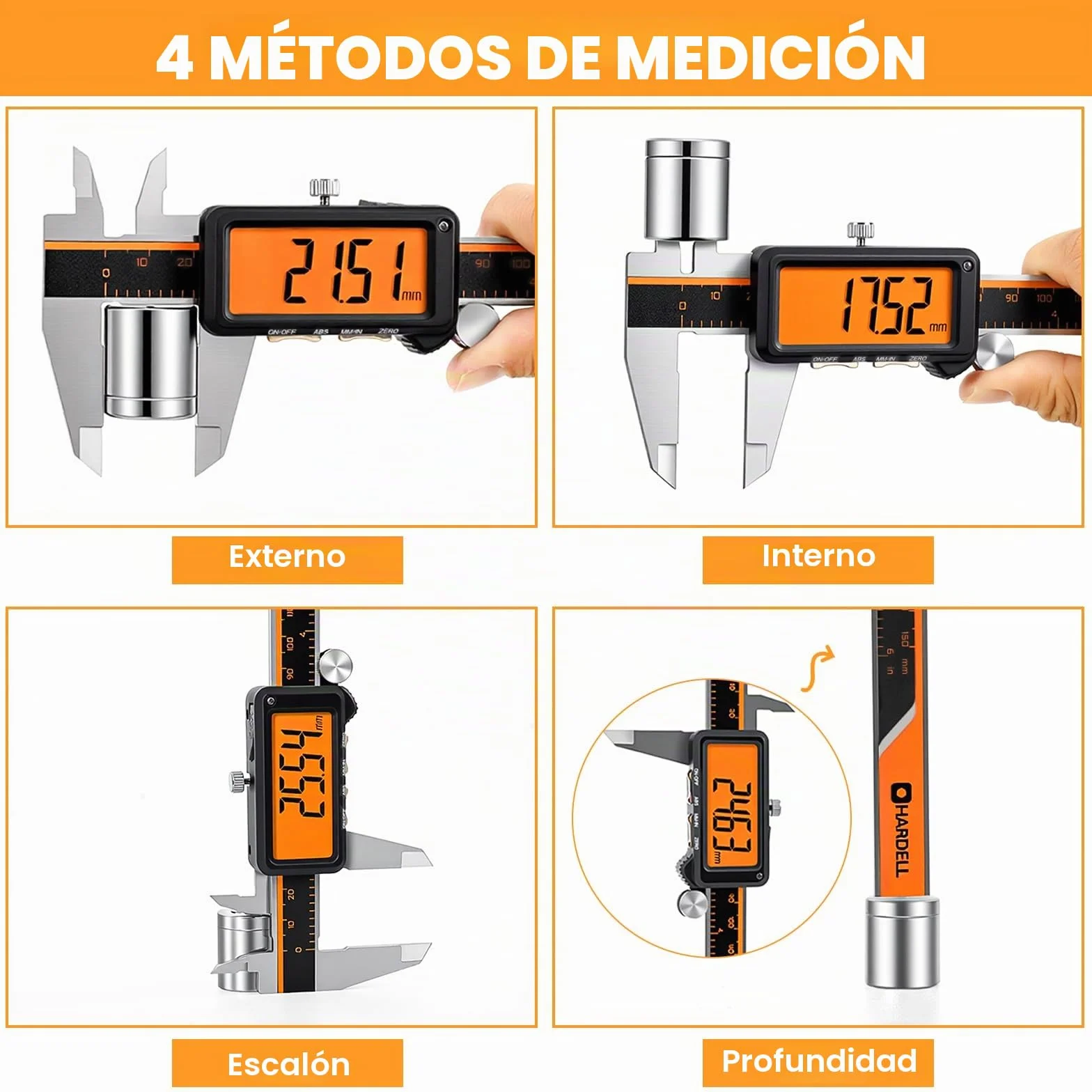 HARDELL Calibrador digital recargable LCD antirreflejos ABS acero inoxidable micrómetro pulgadas/mm