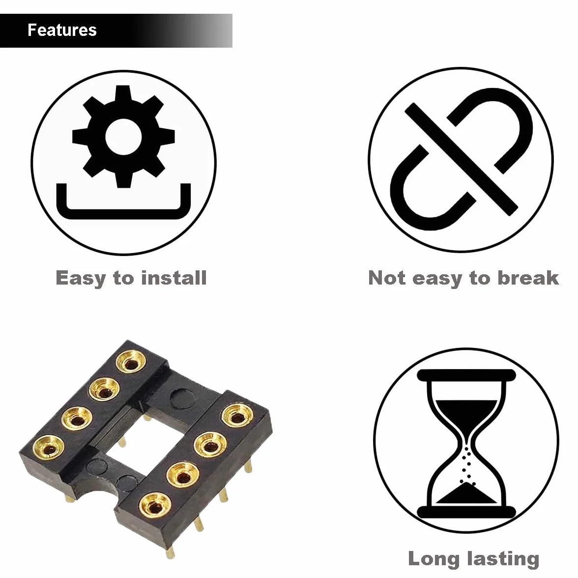30 pzas DIP-8 IC Sockets Ronda Zócalo IC 8 pines paso 2,54 mm Adaptador Tipo de soldadura chapado en oro no es fácil de romper,con alambre de estaño Pen