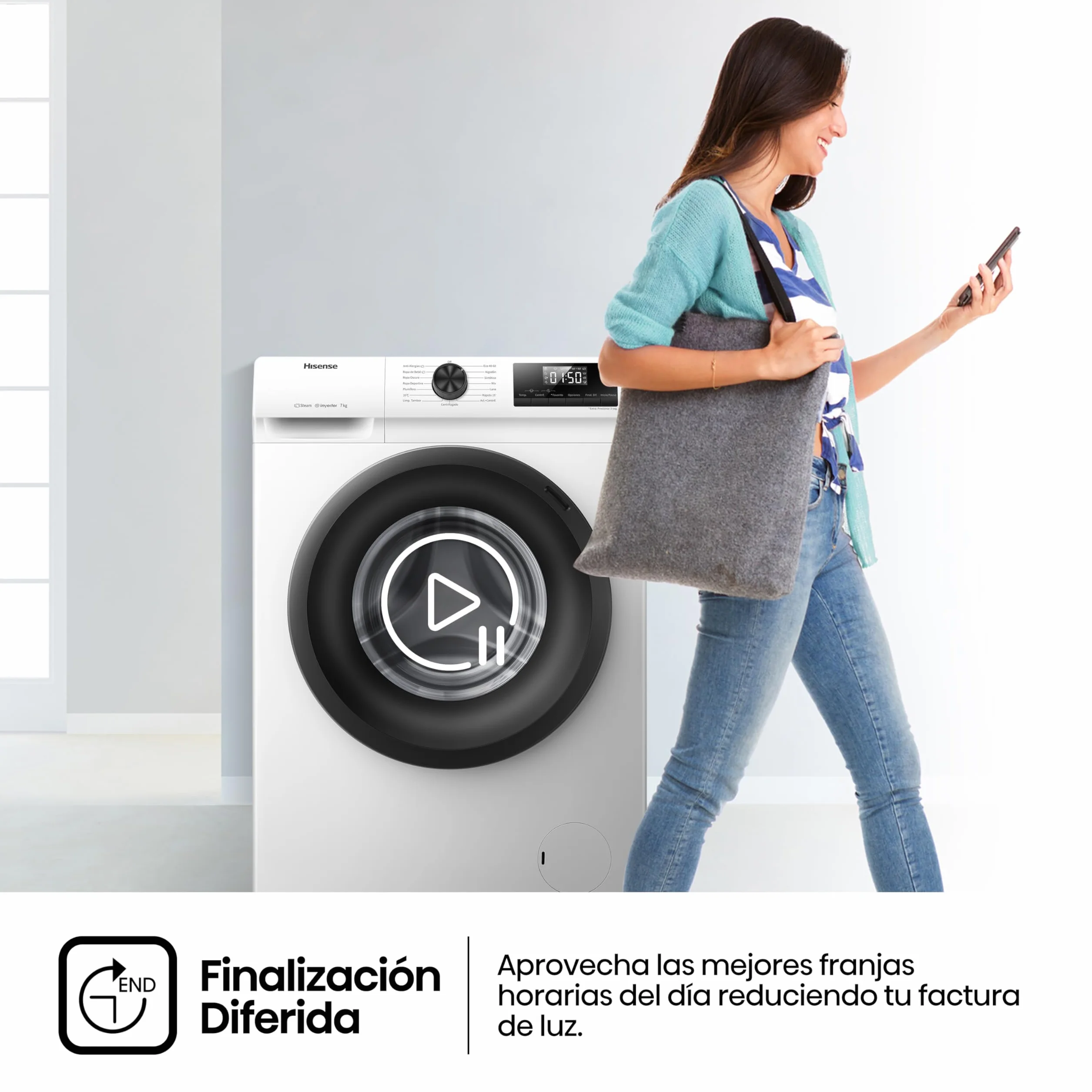 Hisense Lavadora WFQP701219VM 7 Kg 1200 rpm 84.5 cm Blanco
