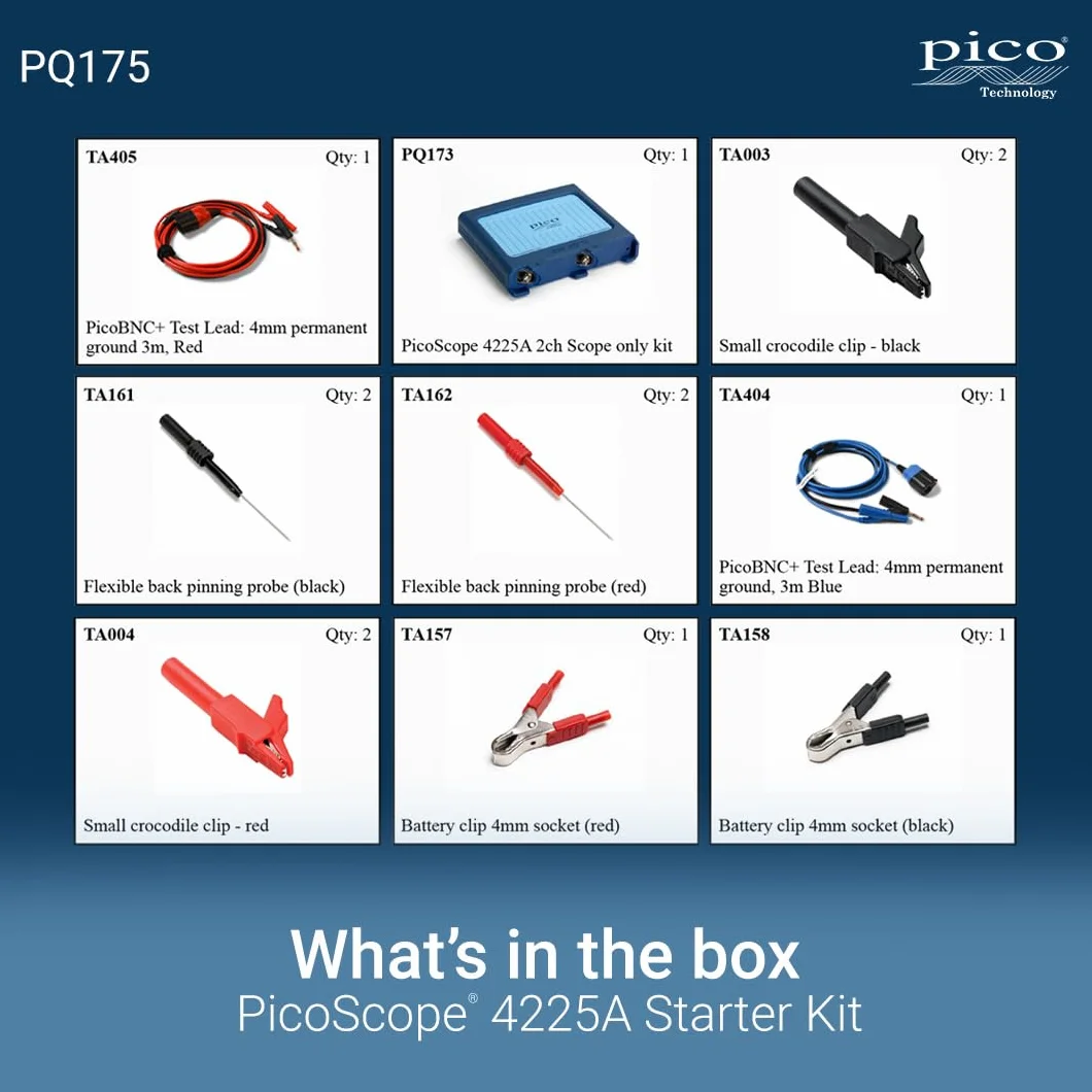 Pico Technology PicoScope 4225A - Osciloscopio de Diagnóstico Automotriz, 2 Canales USB PC, Kit de Inicio 2 Canales PQ175