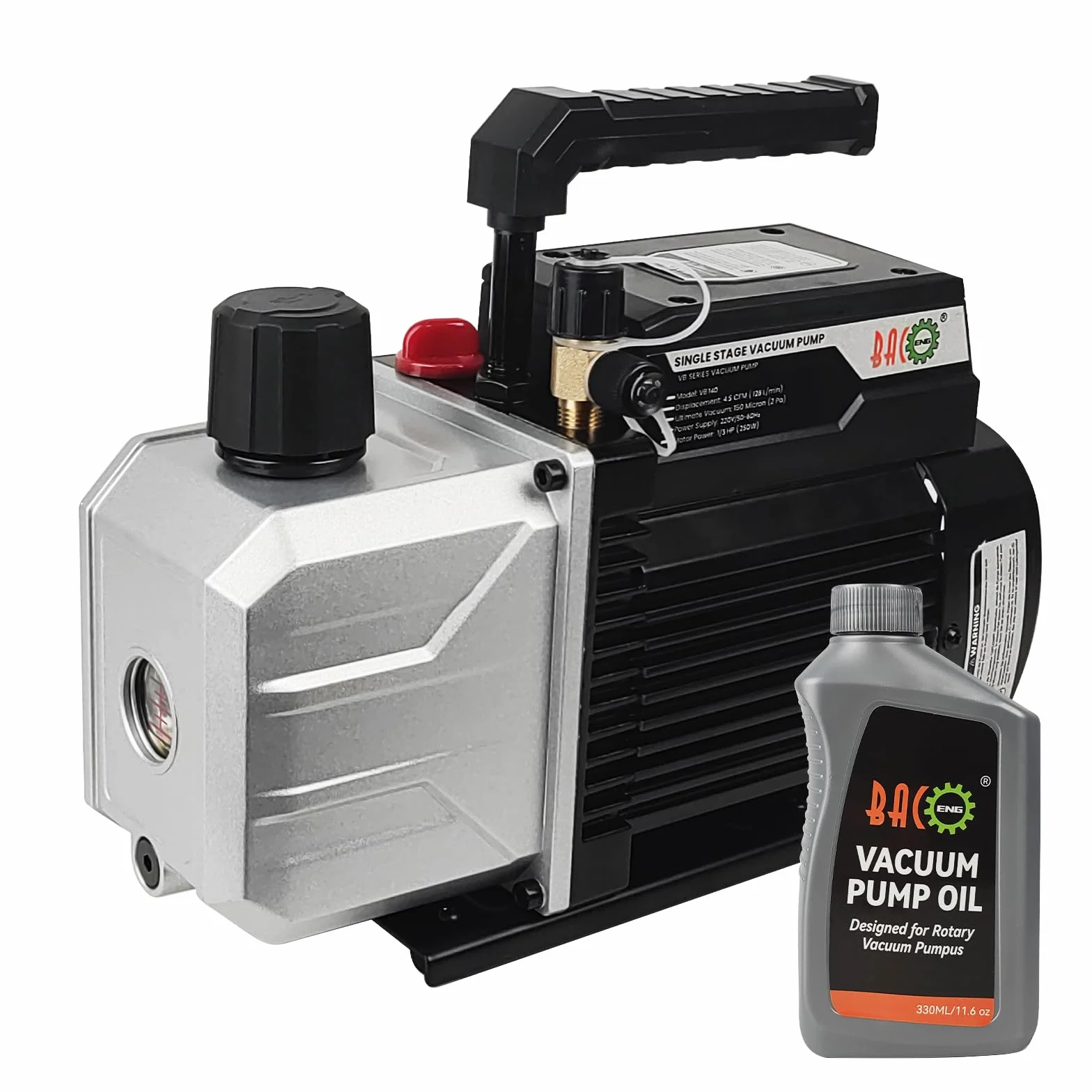 BACOENG 4,5CFM Bomba de Vacío, 1/3 HP Bomba de Vacío para Aire Acondicionado 1440r/min para HVAC AC Refrigerante Aire Herramienta