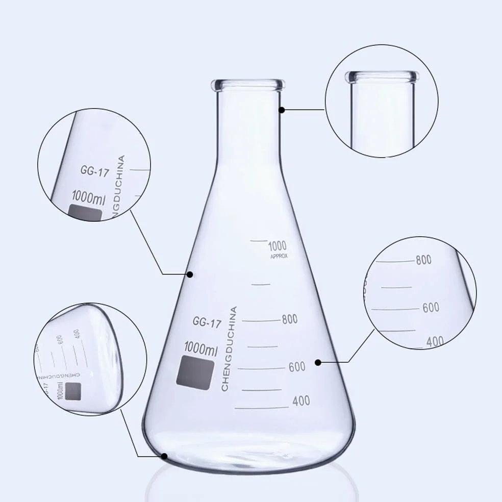 Frasco graduado de vidrio de boca ancha y estrecha, 50 100 250 500 1000ml, cristalería de laboratorio, experiencia química, GG-17(2000ml Small Port)