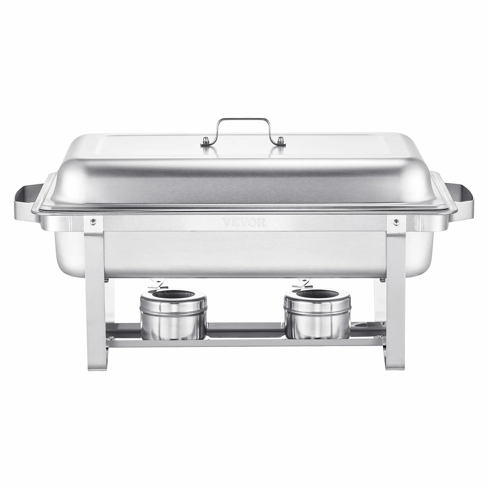 VEVOR Calentador de Alimentos para Bufé(7,5 L), con 2 Sartenes de Tamaño Completo, Dispensador de Calor Rectangular para Catering con Tapa y Soporte para Combustible, para Bodas, Plata, 2 uds