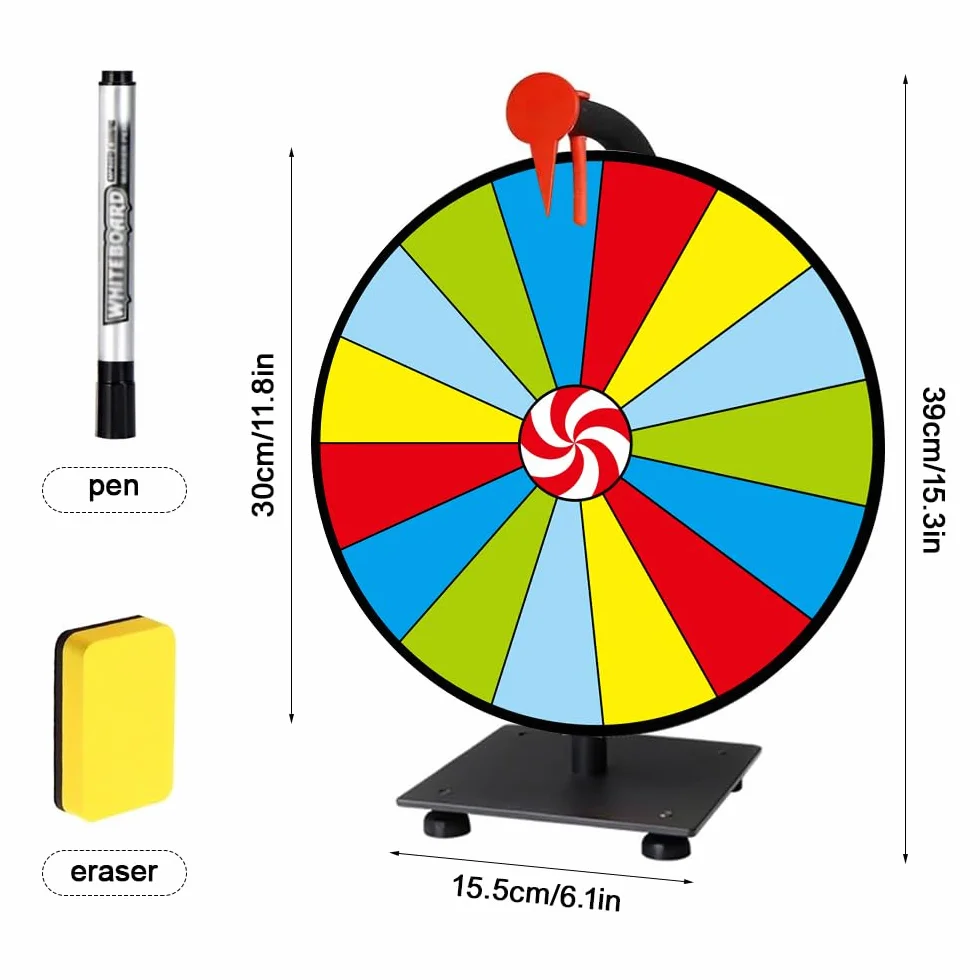Rueda de La Fortuna 30CM con Marcador y Borrador, Juego de Ruleta Reutilizable para Carnaval Feria Fiesta