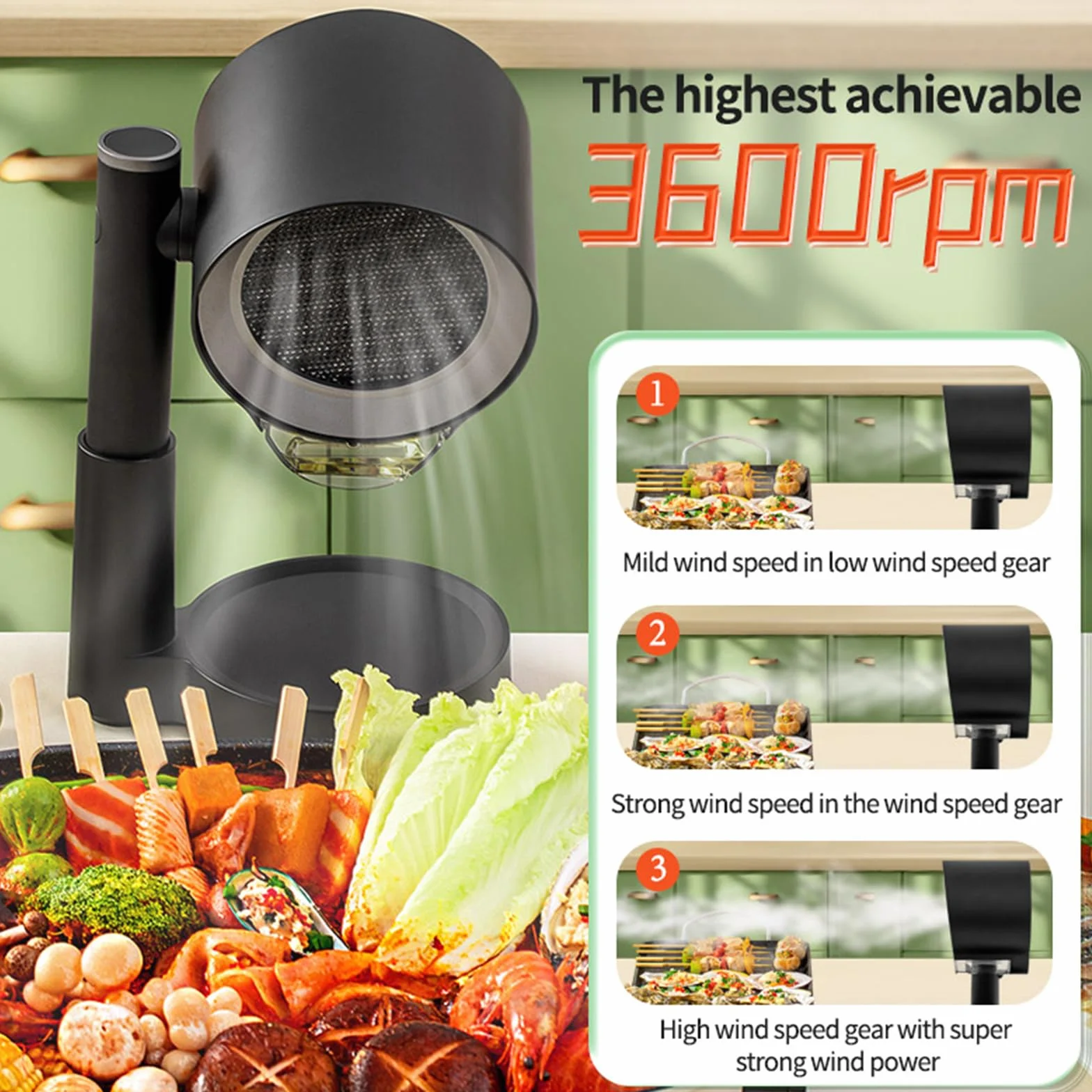 Campana Extractora Portátil para Cocina, Telescópica Inclinable, 3 Velocidades, Filtro de Aluminio