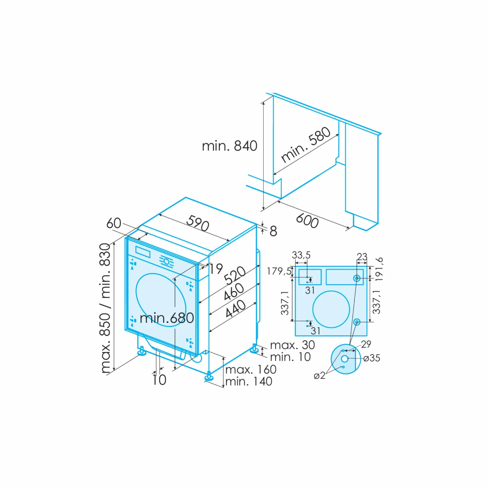 Edesa EWS-8400-I Lavadora Secadora Integrable 8 kg 6 kg Motor Silence Inverter 1400 rpm 16 Programas Lava-Seca 60 min Inicio Diferido 24 h Pantalla LED