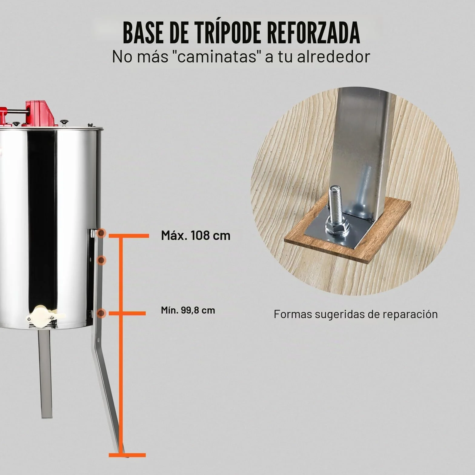 VEVOR Extractor de Miel Manual 2/4 Marcos Centrífuga Separador de Miel de Acero Inoxidable con Tapa Adecuado de Panal Tamaño Profundo 48x23 cm Tamaño Mediano 48x16 cm Altura Regulable para Apicultura