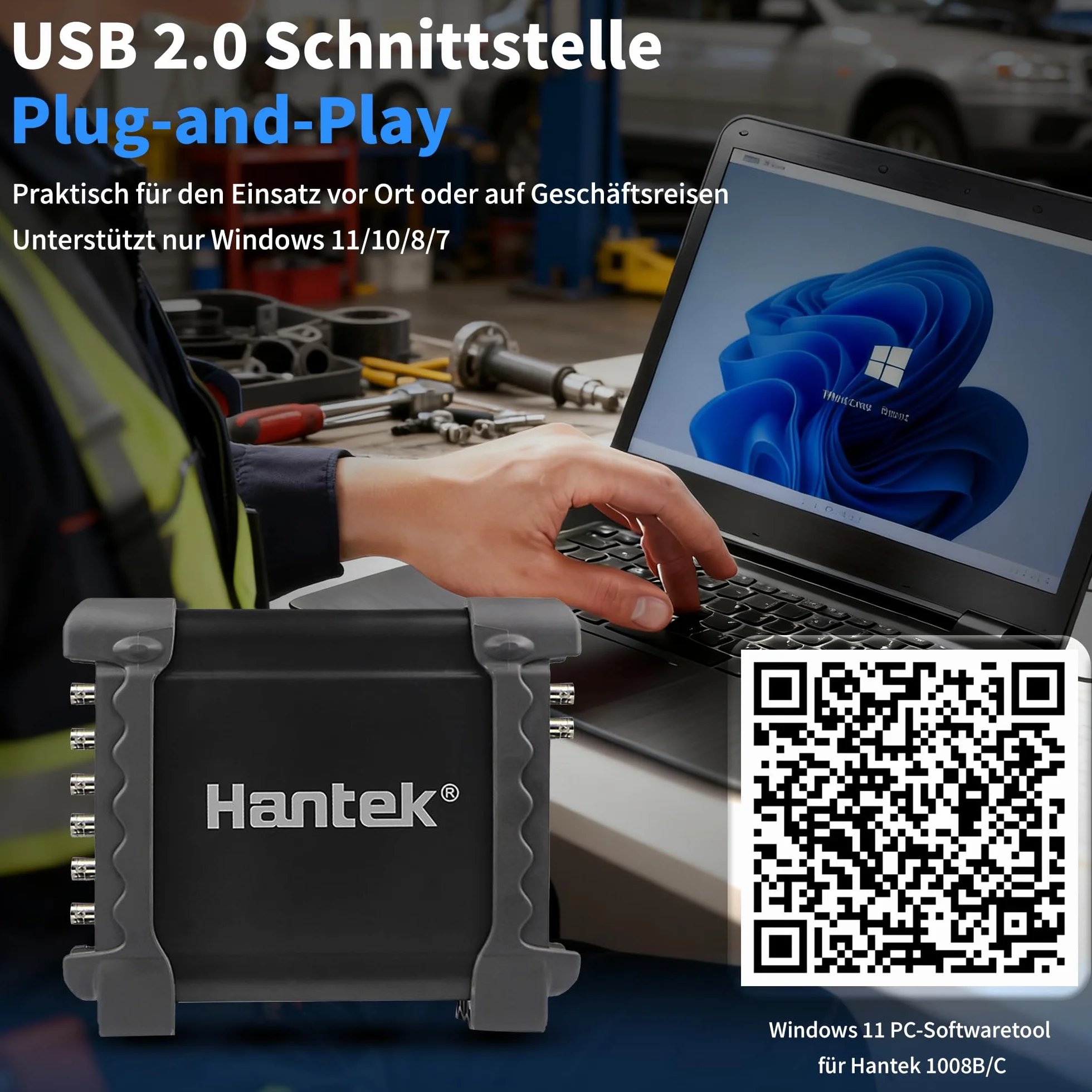 Hantek Osciloscopio virtual de 8 canales con líneas de prueba automáticas HT30A, atenuador HT201 20:1 y cabezal de sondeo de acupuntura HT307 para diagnóstico múltiple de vehículos