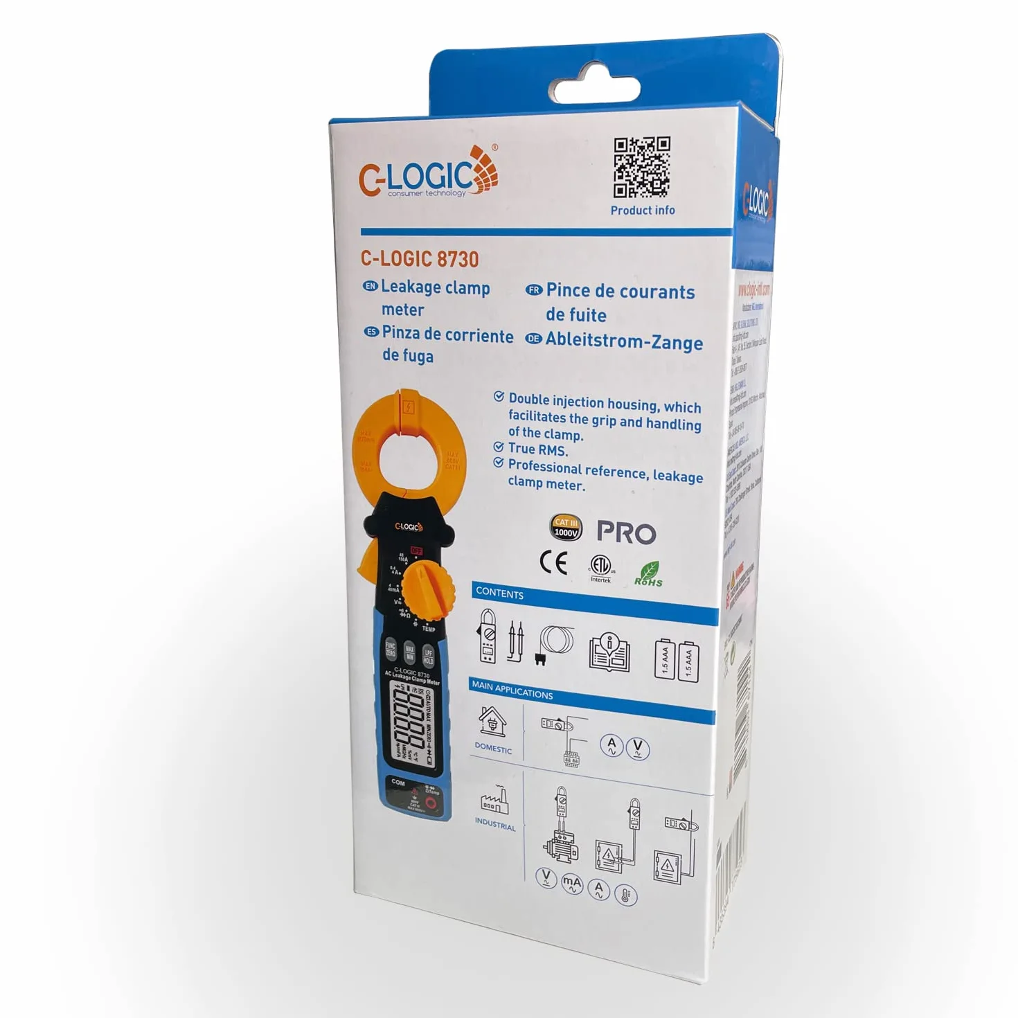 C-LOGIC 8730 Pinza de Fugas de Corriente AC 150A TRMS y Filtro Paso Bajo (LPF) Tension AC/DC 600V Resistencia Capacitancia Temperatura Rango AUTO CAT. III 600V