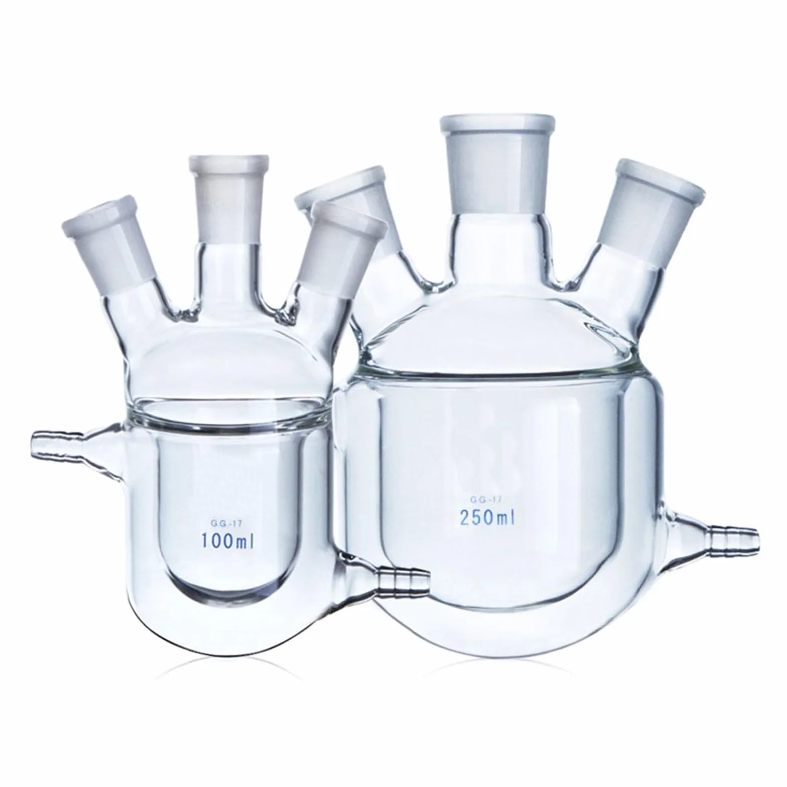 Botella de reacción con chaqueta de tres cuellos, matraz de vidrio de borosilicato de pared gruesa, Reactor de laboratorio 100ml 24x24x24