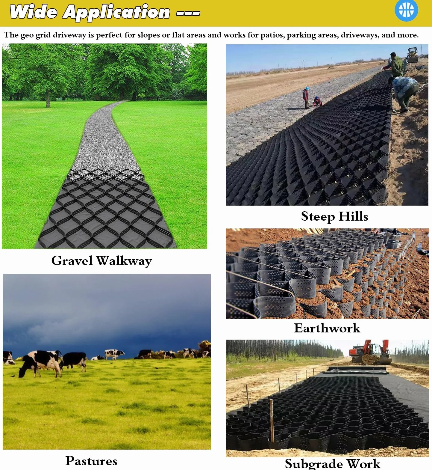 Geocelda Rejilla de estabilización de suelos Geo Grid de 1 m, 5 m y 10 m, malla de grava de HDPE para exteriores, laderas empinadas, paisajismo, pasarelas, senderos y caminos.(10 cm high,2m x 5m)