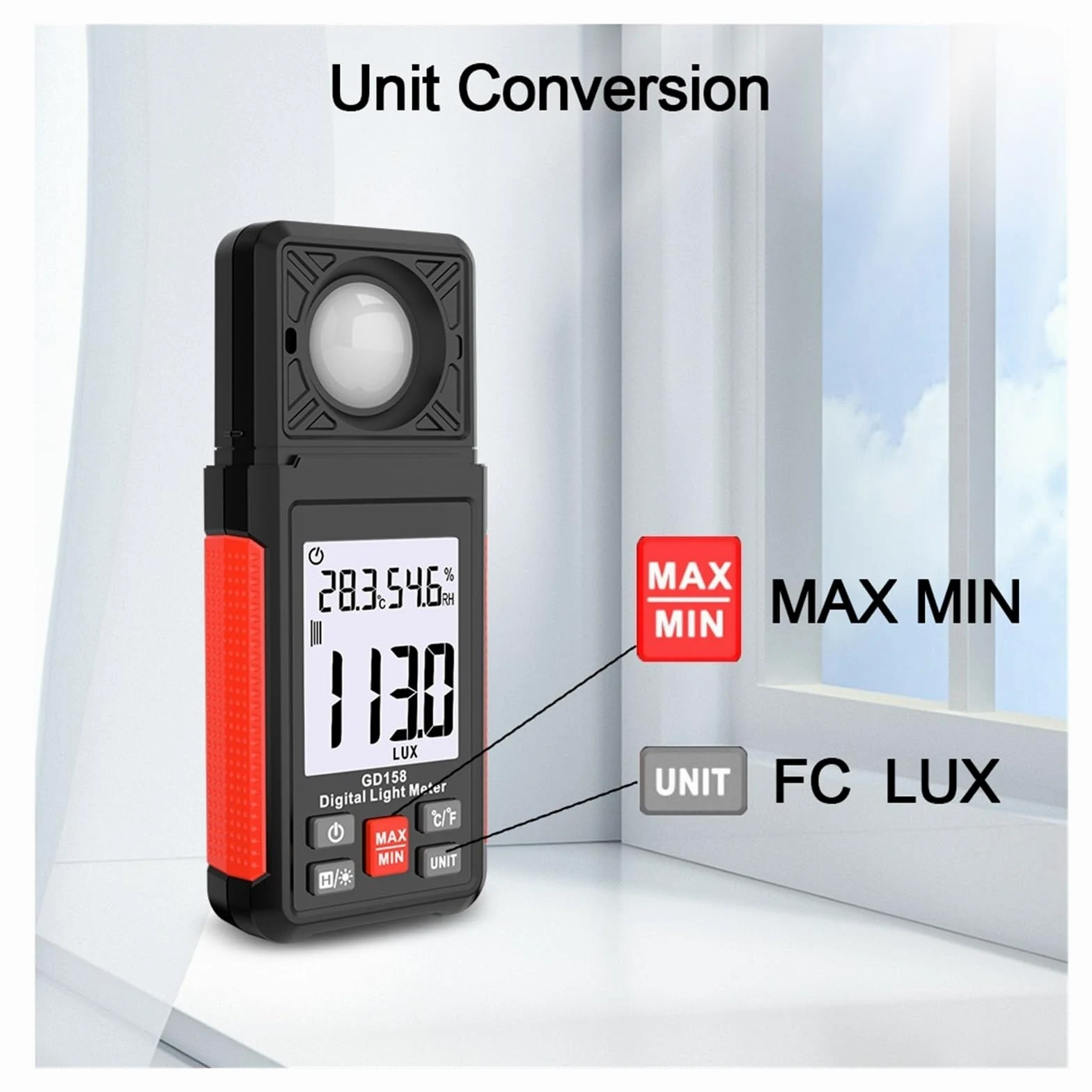 Medidor de luz, Luxómetro digital, fotómetro FC, medidor de iluminancia, probador, 200000 lux, iluminómetro, fotómetro, luxómetro