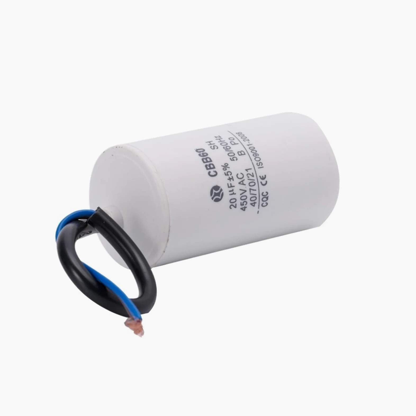 CBB60 450v 20uf condensador de arranque de motor en funcionamiento condensador de capacidad de dos cables