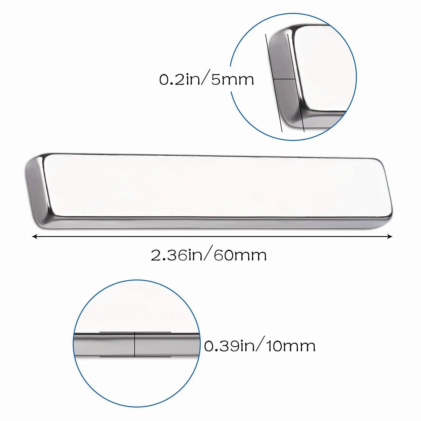 LOVIMAG Imanes de barra de neodimio resistentes al agua, imanes de nevera con adhesivo de doble cara, imanes resistentes para puerta de ducha, nevera, oficina, científico, etc., 60 x 10 x 5 mm