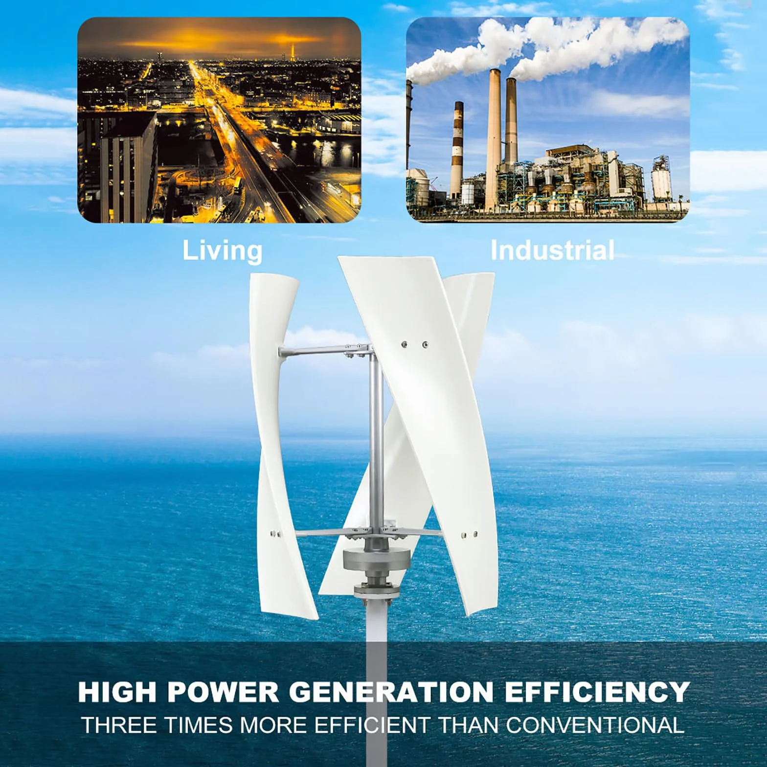 Turbina Eólica 600W 12V/24V Generador de Eje Vertical Eólico de 3 Palas Generador de imán Permanente con Controlador para Equipos Solares Eólicos Híbridos,24V