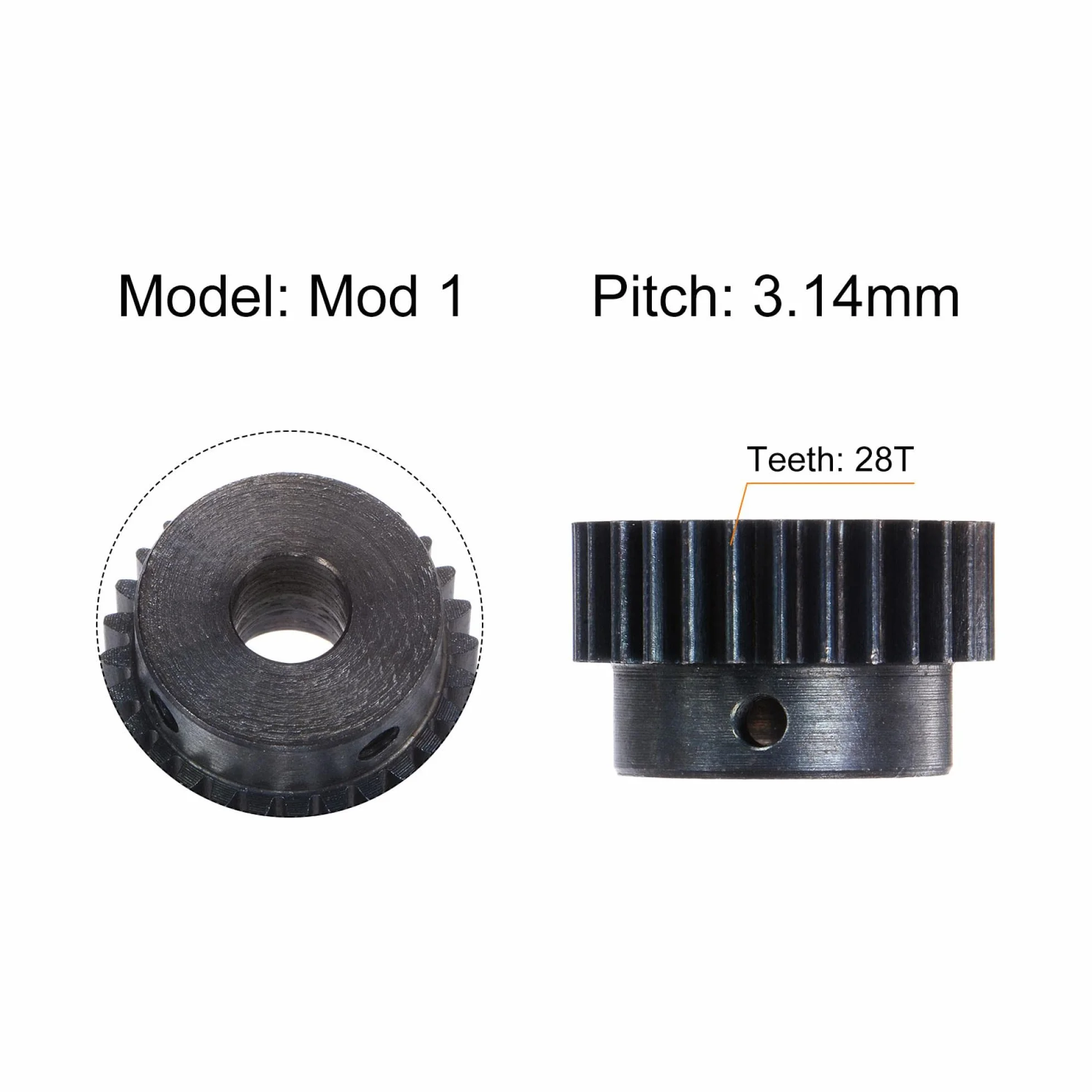 sourcing map 1Mod 28T Piñón Engranaje 8mm Endurecido Acero Motor Cremallera para RC Coche