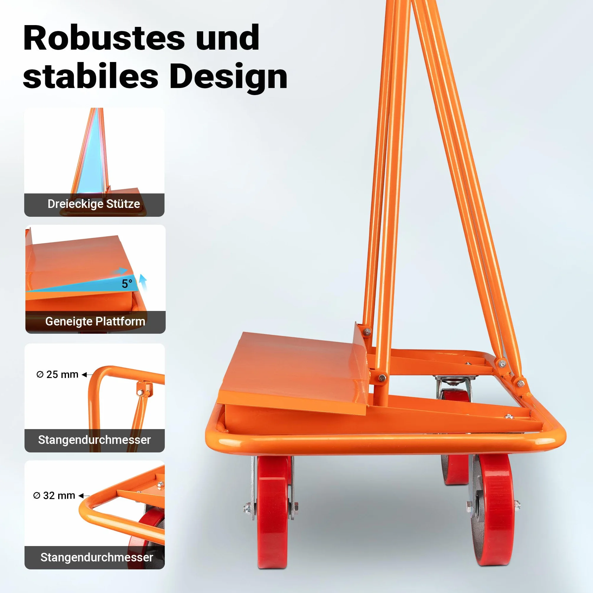 Wiltec Carrito para Paneles de Yeso 1500 kg con Ruedas de 200 mm con Frenos Estructura de Acero Resistente Transporte de Placas de Yeso cartón Madera tableros MDF construcción y reformas
