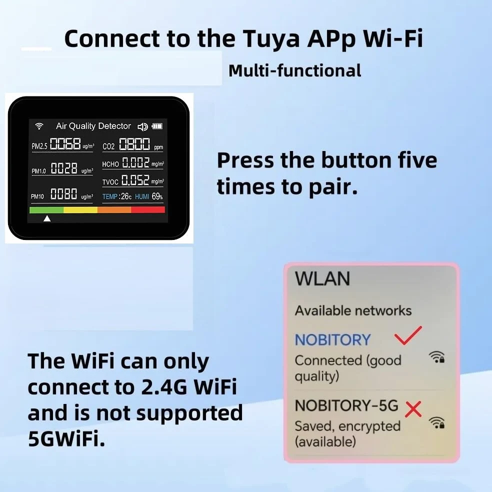 13 en 1 Tuya Intelligent Air Quality Monitor Interior, Detector de CO2 portátil, admite la función de Alarma de Control de Aplicaciones remotas con probador de Calidad del Aire (Blanco)