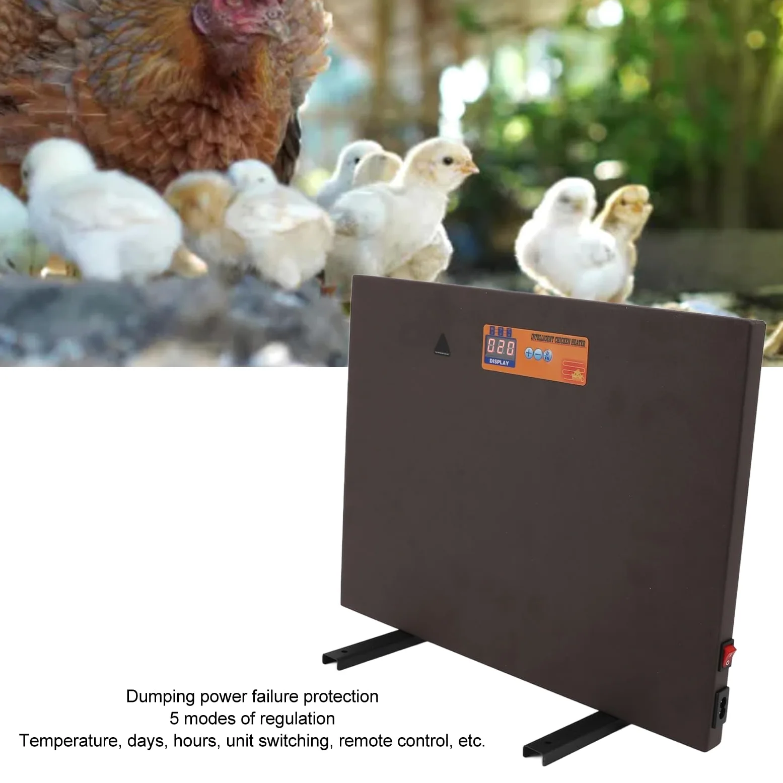 Hztyyier Calentador de Gallinero de 150 W con Inclinación y Apagado, Paneles Calefactores para Gallinero con Temporizador, Control Remoto, Calentador Radiante para Pollos (Enchufe de la
