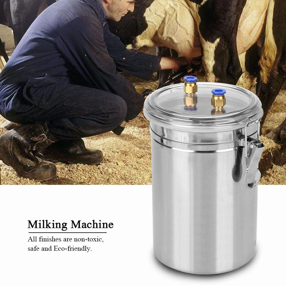 Máquina de ordeño eléctrica, máquina de ordeño portátil con bomba de vacío de acero inoxidable de 2L para Dairy Homestead(Cow)