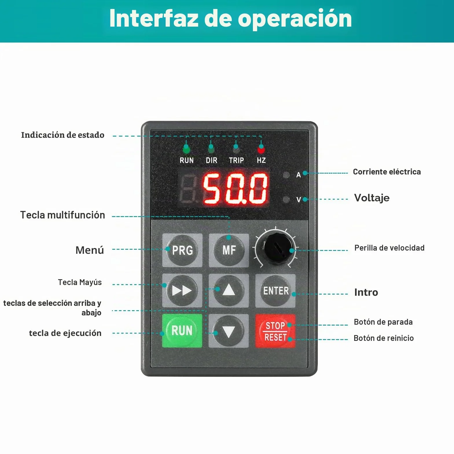 7.5KW Variador de Frecuencia Trifasico 380V VFD Trifásico Entrada Salida 380V Convertidor de frecuencia en máquinas herramienta CNC Trifásicas Trituradoras etc (con cable de extensión)