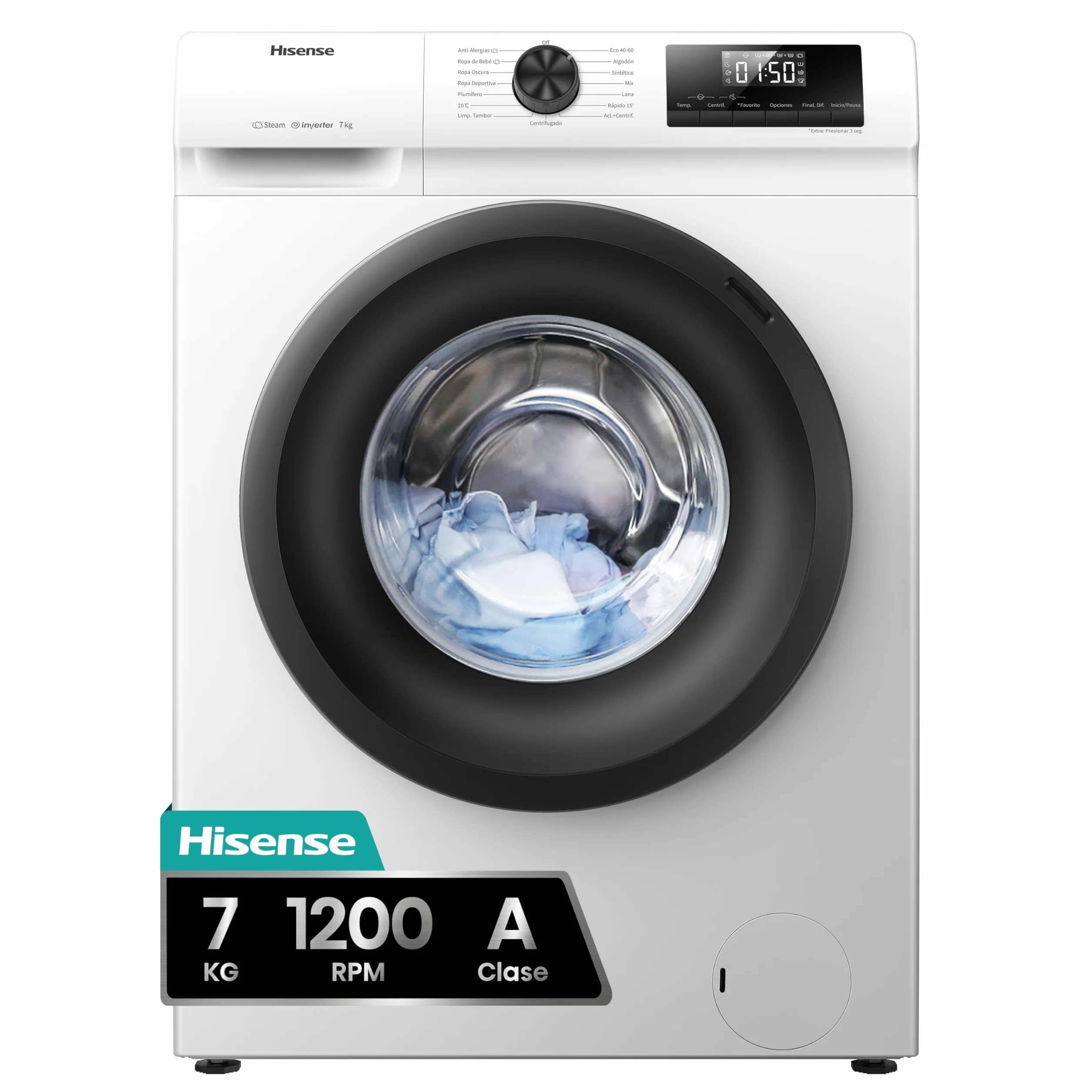Hisense Lavadora WFQP701219VM 7 Kg 1200 rpm 84.5 cm Blanco