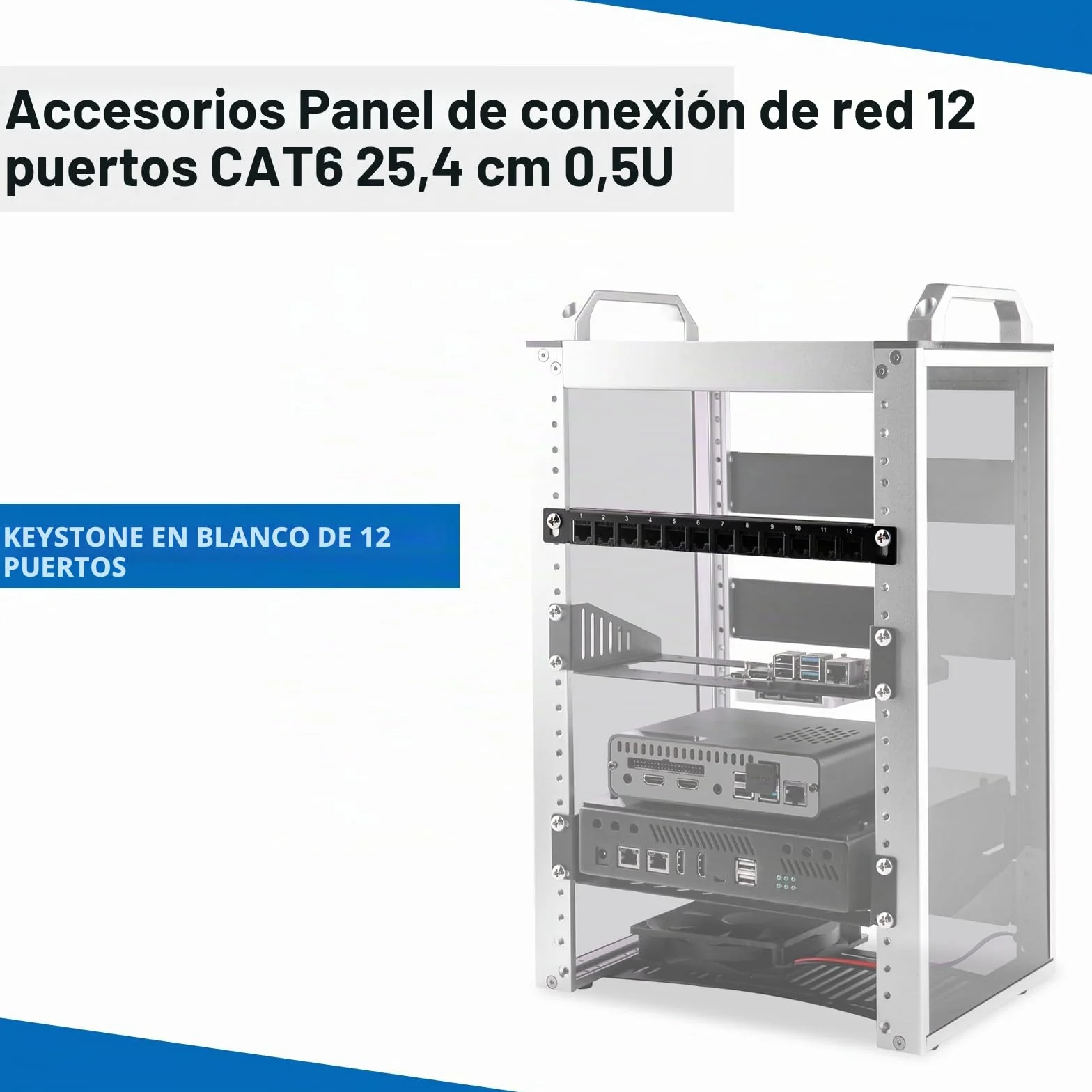 GeeekPi DeskPi Rackmate Panel de Conexión de Red 12 Puertos 0.5U CAT6 Montable en Rack