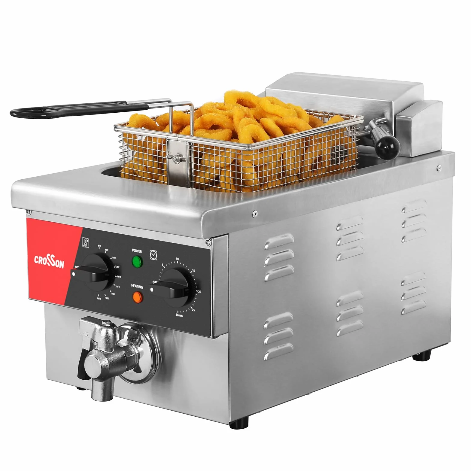 Freidora de mostrador eléctrica CROSSON 6L extra grande con drenaje, temporizador, cesta y tapa para uso en restaurantes Freidoras comerciales de 230 V, 3000 W (6 V EU)