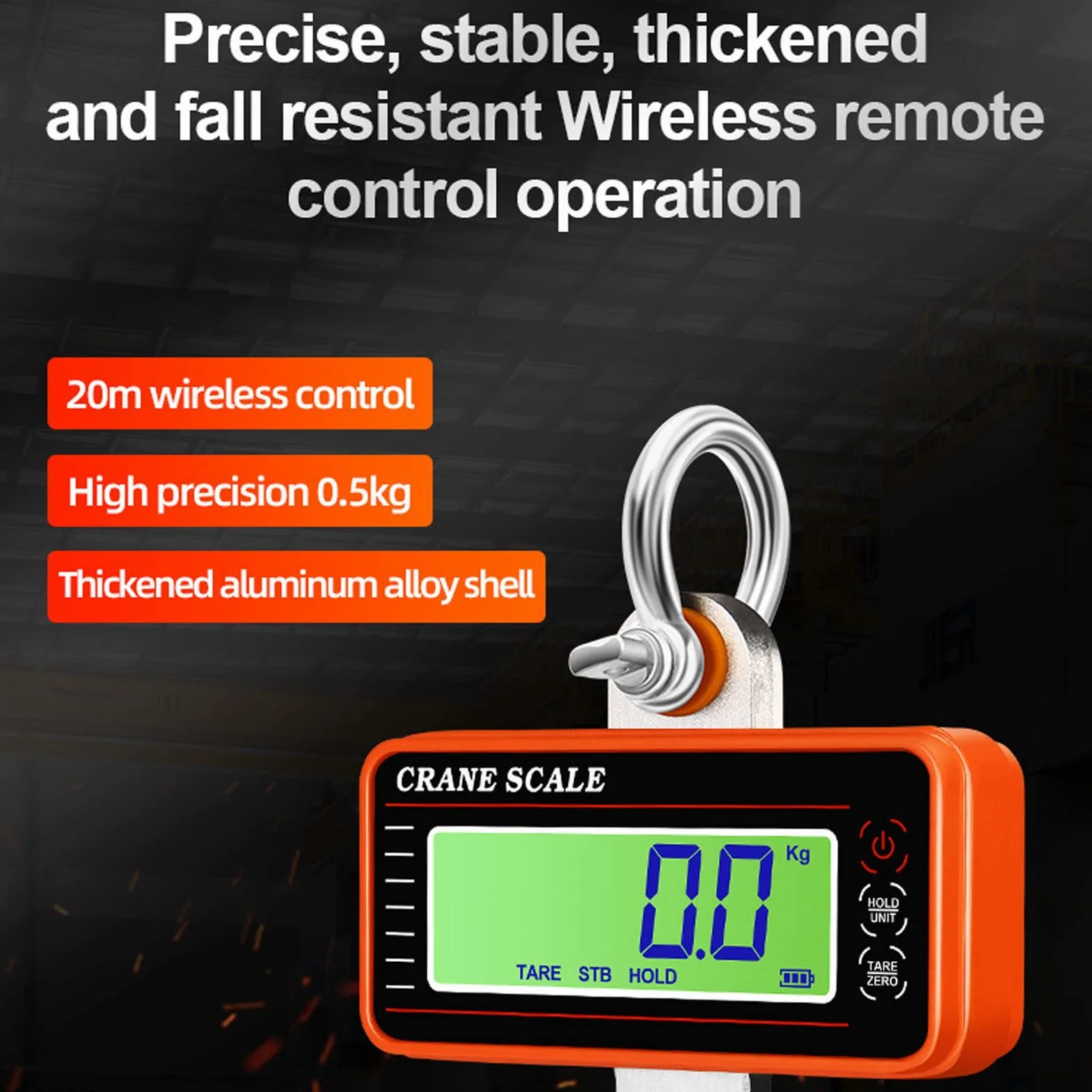 Báscula de Grúa Digital, Báscula Colgante Industrial de Servicio de 1500 Kg y 3000 Lb, con Pantalla LED de Control Remoto, Rango de Control Remoto de 20 M, para Medir el Peso