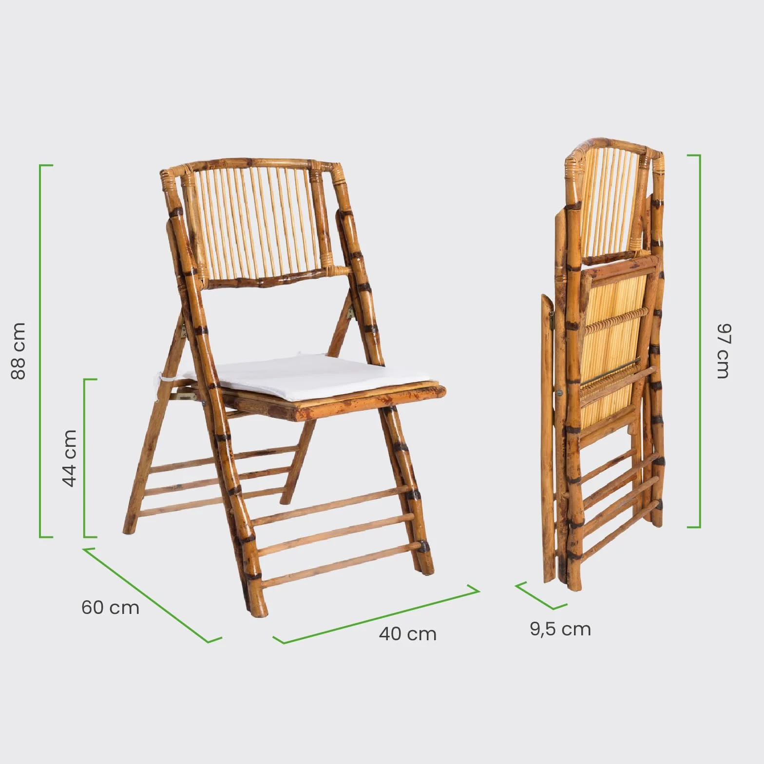 Silla de Madera de Bambú Plegable con Cojín Incluido para Jardín, Hostelería y Eventos. Certificado de Calidad y Diseño Ligero para Catering al Aire Libre. (8)