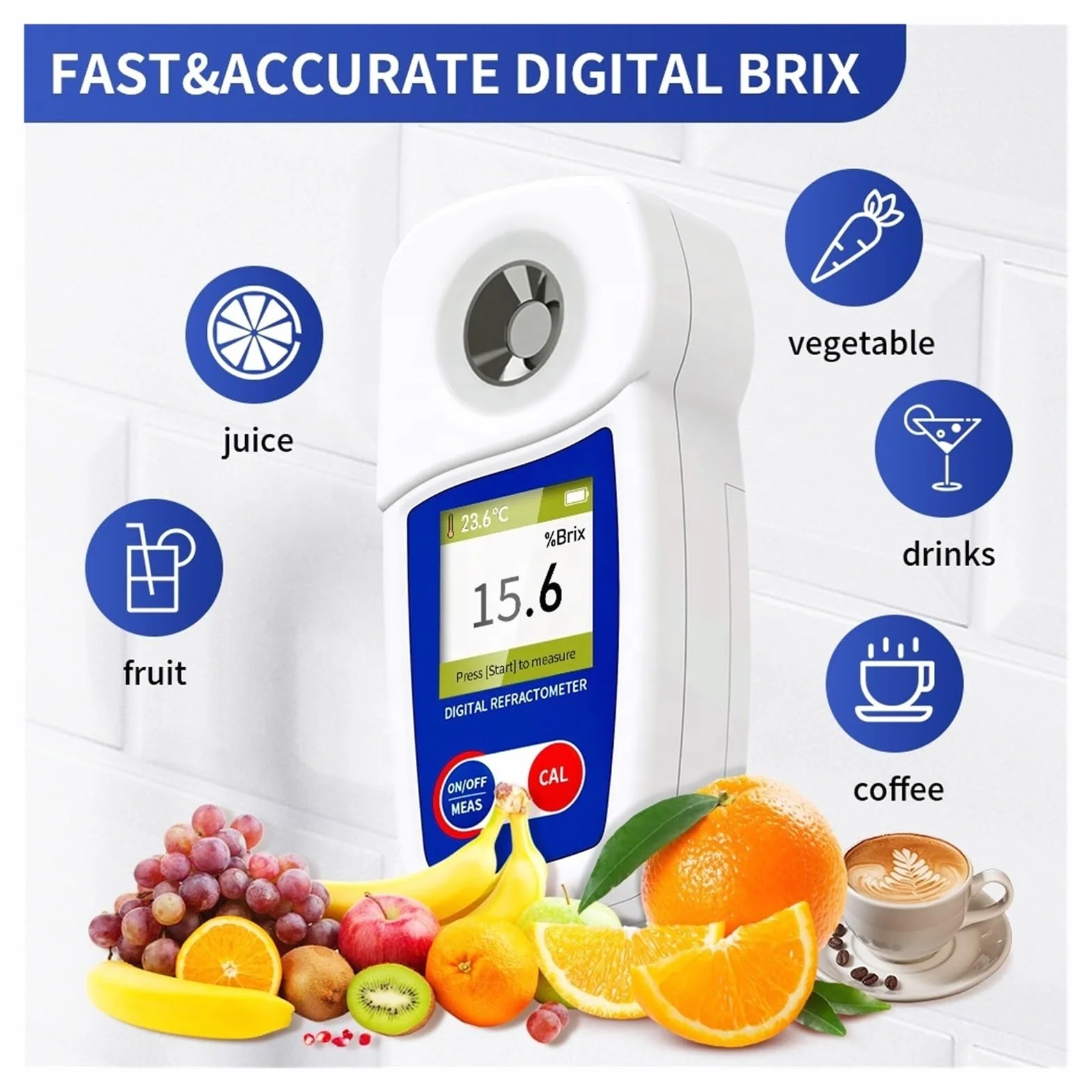 Refractómetro Digital Jugo De Fruta ATC Portátil Medidor Azúcar Sacarimétrico,Alta precisión