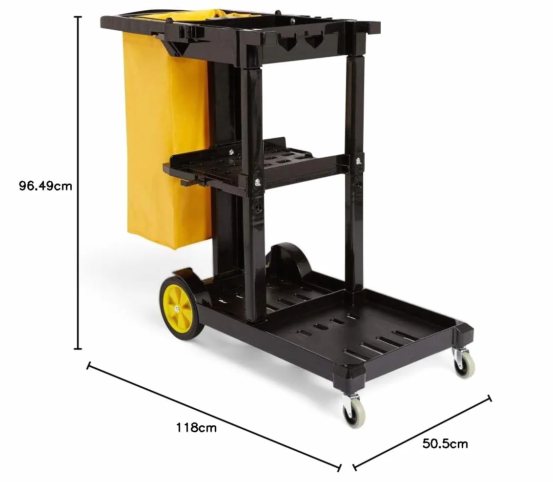 Amazon Basics Carro de limpieza con bolsa con cremallera y 2 estantes, Negro/Amarillo
