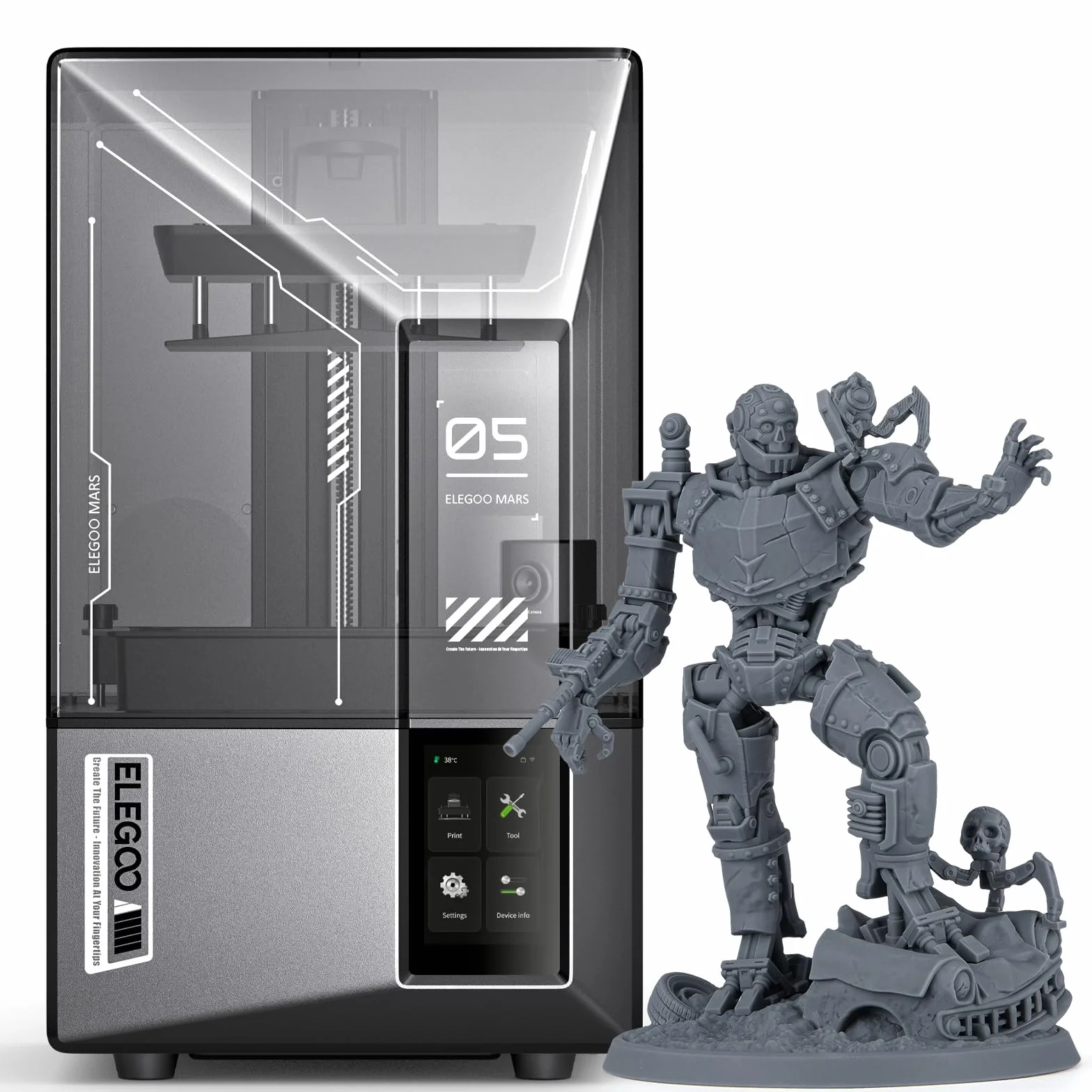 ELEGOO Mars 5 Ultra 9K Impresora 3D Resina, Nivelación Automática, Rápida Impresión 3D a 150mm/h, Cámara AI, Impresión WiFi Cluster, Gran Tamaño de Impresión 153.36 * 77.76 * 165mm³