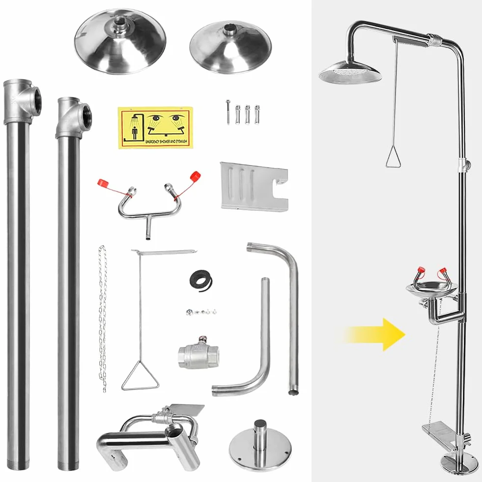 Estación de Lavado de Ojos de Acero Inoxidable 304, Ducha de Emergencia, Estación de Lavado de Ojos de Emergencia con Ducha, Juego de Ducha Lavaojos de Laboratorio