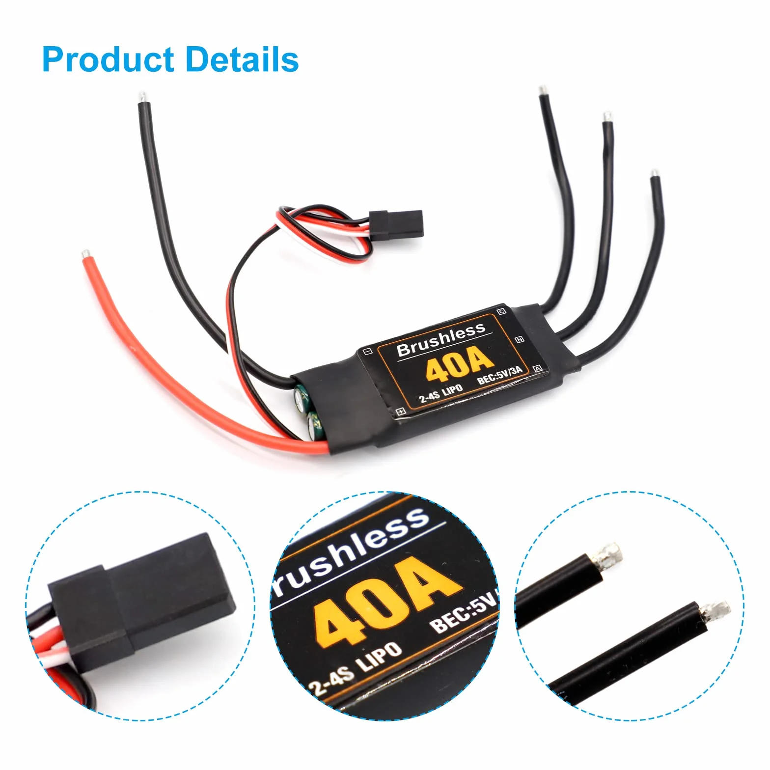 RUIZHI 40A ESC 2-4S Brushless Speed Controller 5V 3A BEC for RC Airplane Drone Helicopter