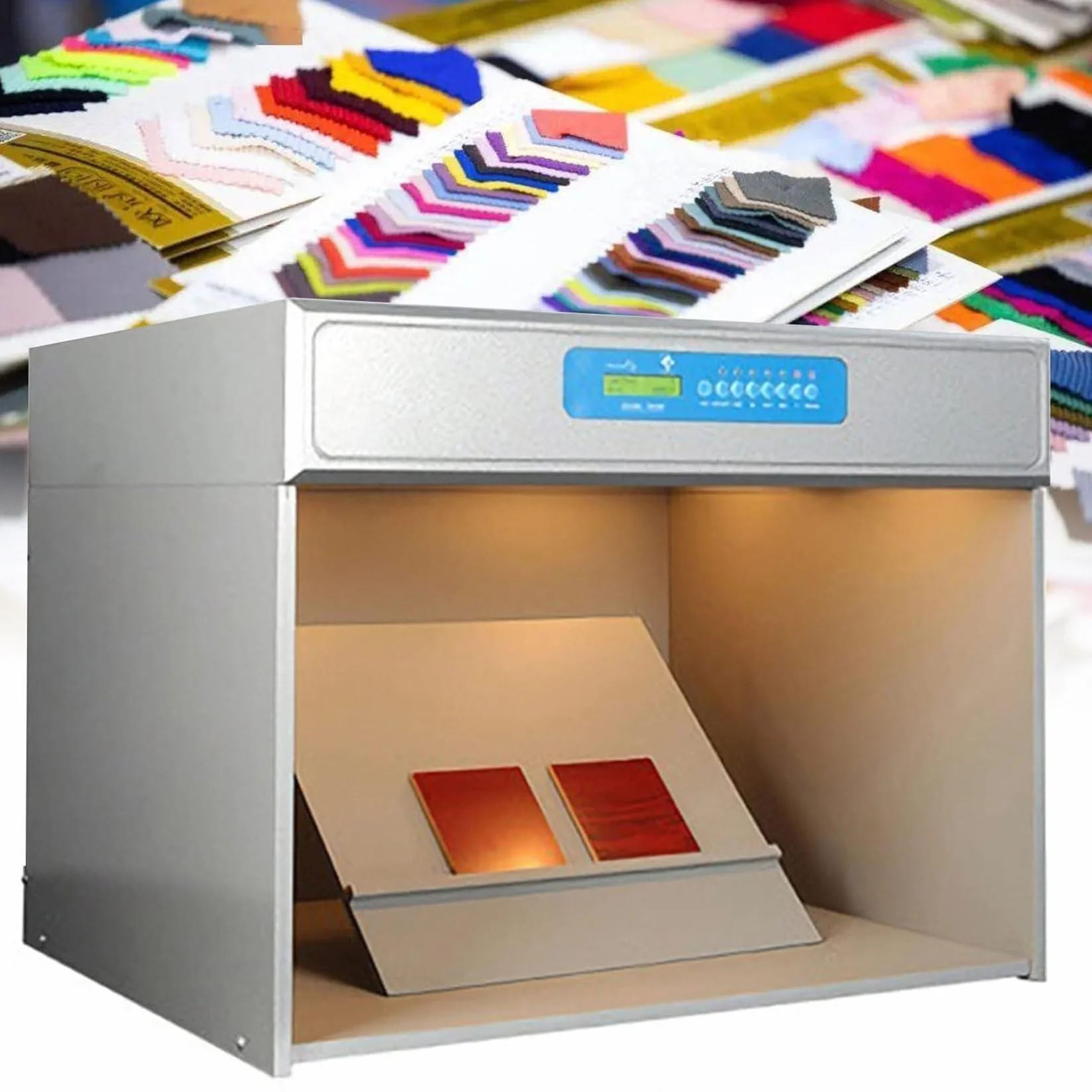 Gabinete de evaluación de color, caja de luz de combinación de colores de laboratorio, cabina de luz for combinación, 6 fuentes de luz: D65 Tl84 Uv F Cwf U30, for materiales de teñido e impresión text