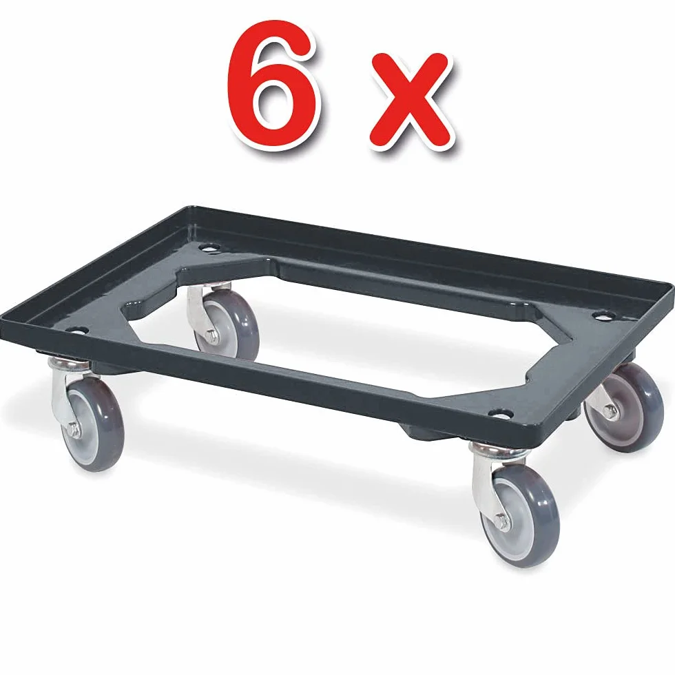 BRB 6 ruedas logísticas para cajas de 600 x 400 mm, capacidad de carga de 250 kg, color negro