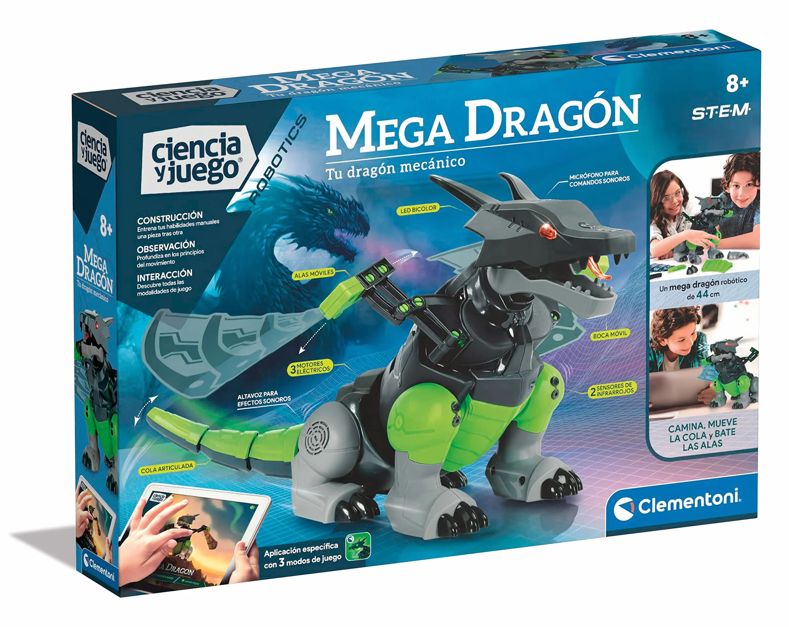 Clementoni Mega Dragon Robot para Montar Stem con App 8 años Multicolor