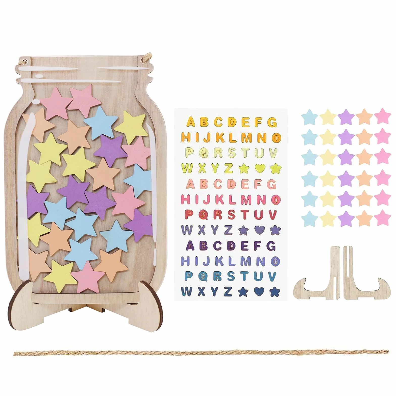 Sistema de recompensa para niños con plato de vidrio, soporte de madera y 30 estrellas