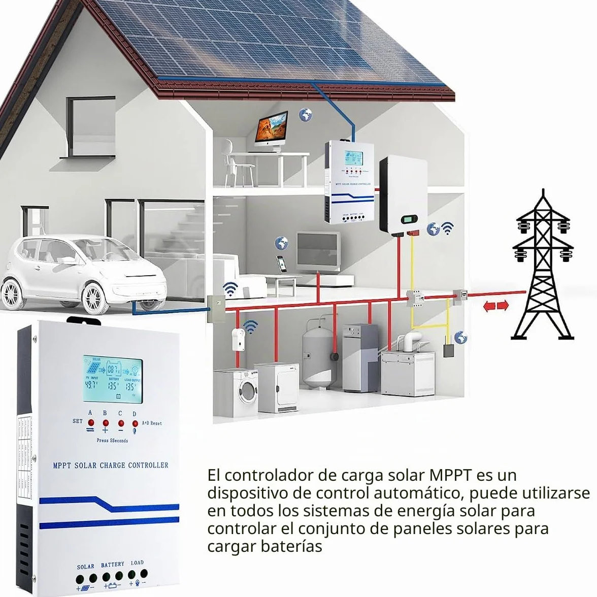 Y&H MPPT 60A Solar Charger Controller 12V 24V 36V 48V Auto Battery Charger Solar Panel Regulator Max PV Input 160VDC w/LCD Display Trabajo con AGM, Gel, Flooded y litio