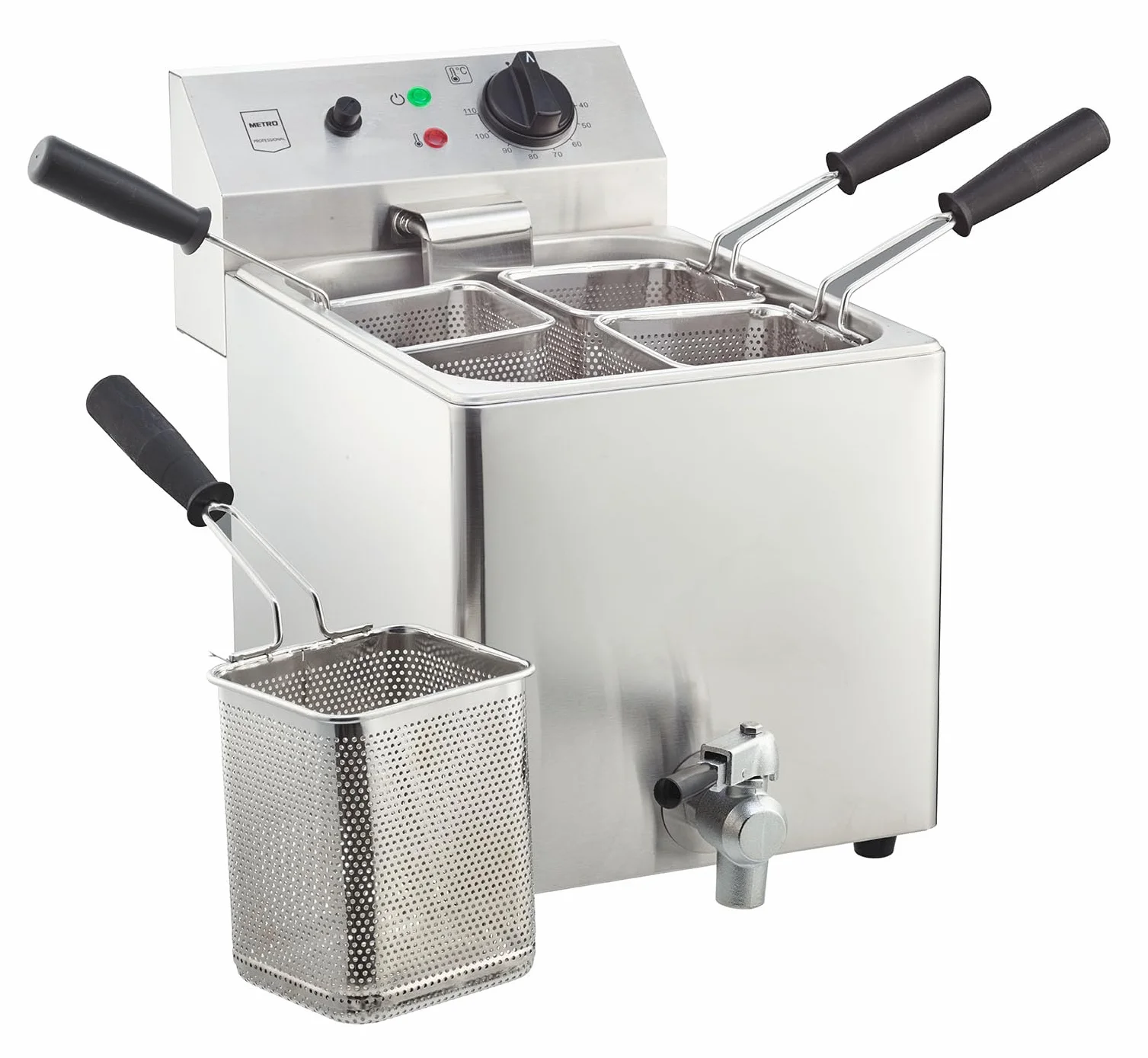 METRO Professional Cuiseur à Pâtes Électrique GNC1008, 47 x 55 x 38 cm, 4 Paniers, 3150 W, 8L, Argenté