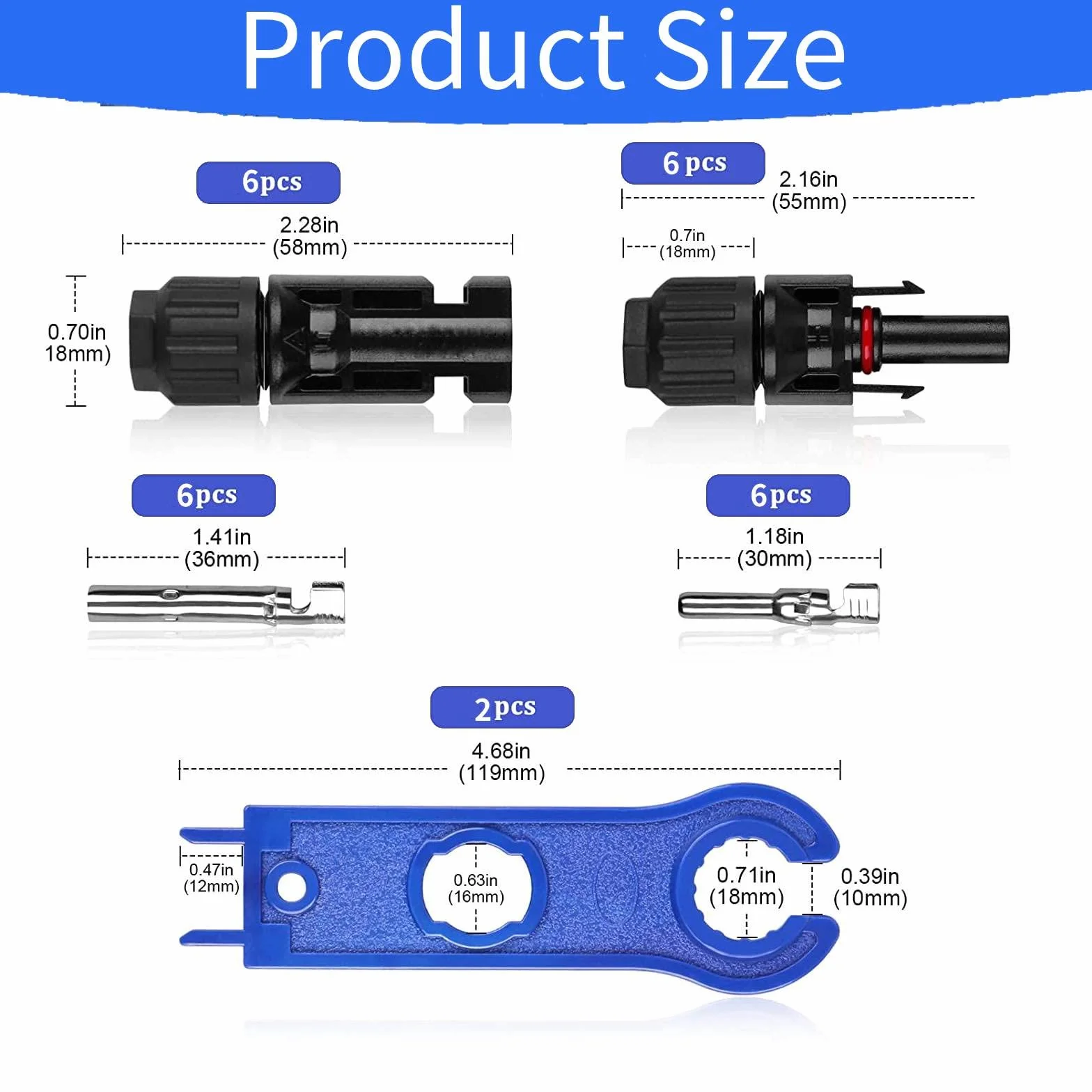 Conectores solares IP67, 6 pares macho/hembra, conector de panel solar con 2 llaves de cable
