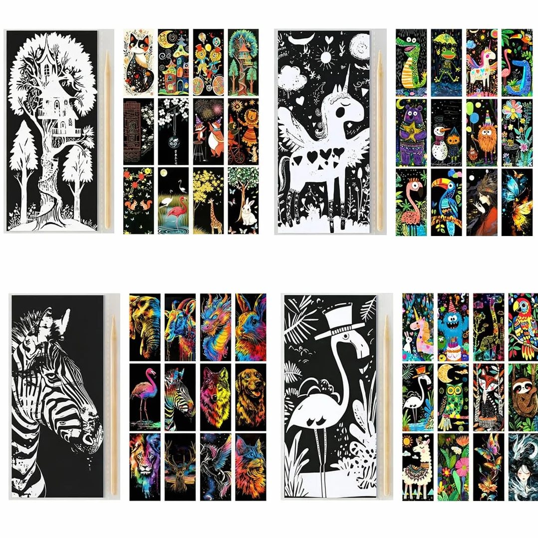 Cuadernos para Rascar Rainbow Scratch Art Niños, 48 Piezas, Magic Scratch Animal, Regalos Cumpleaños