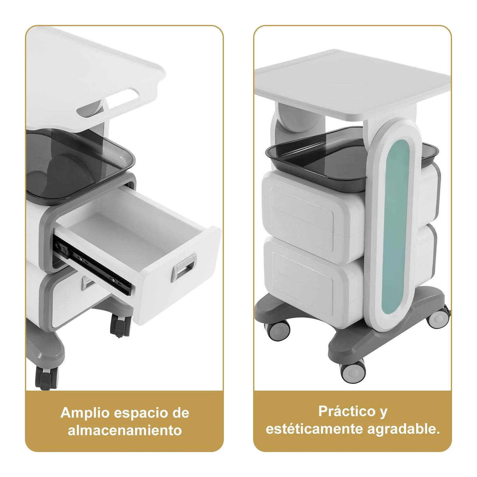 Carrito Médico con 2 Cajones, Carro de Almacenamiento Rodante para Laboratorio y Dental