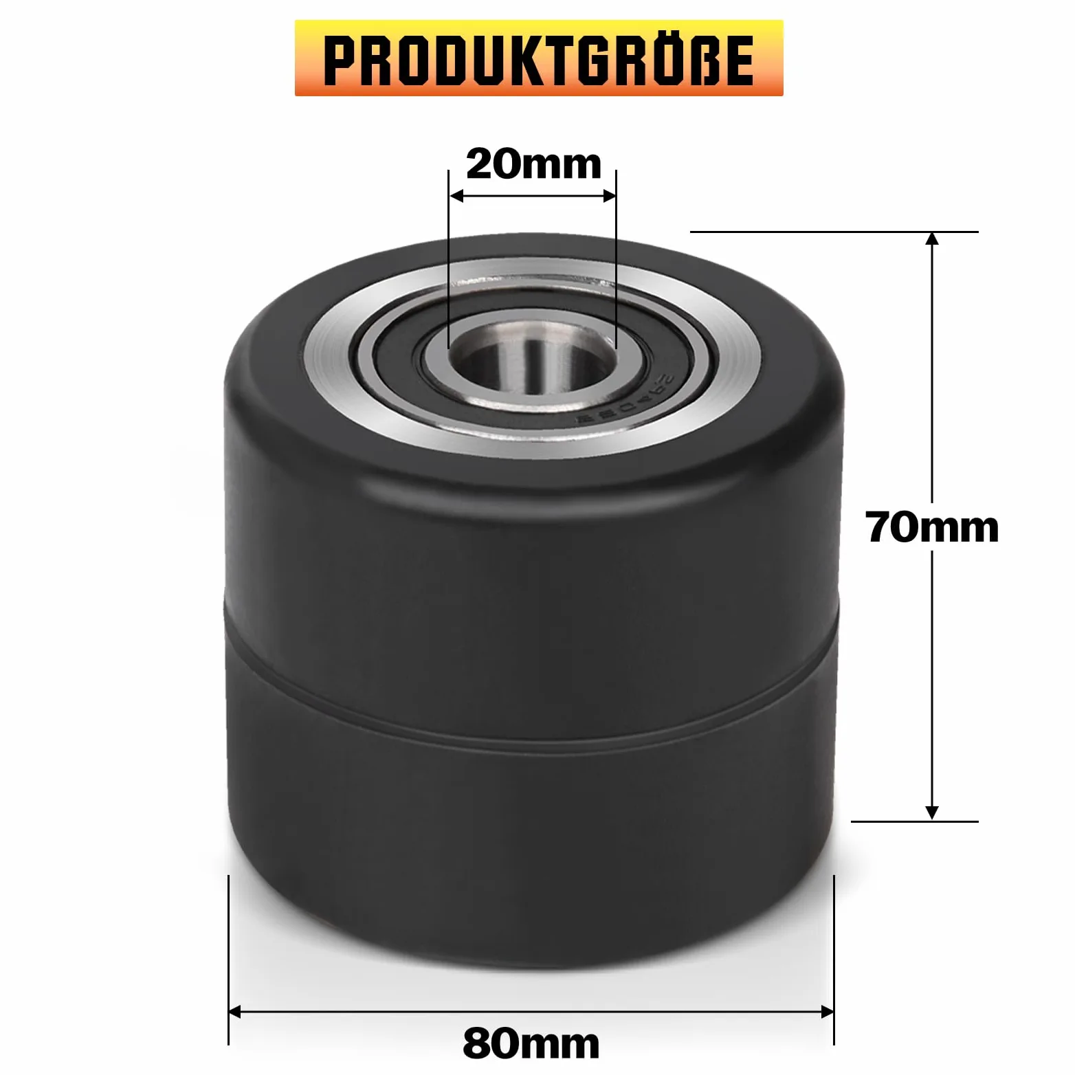 4 pieza Ruedas de Transpaleta, Ruedas de Goma 80 x 70 mm, con Rodamientos de Bolas | Eje de 20 mm | Diámetro de 80 mm | Ancho de 70 mm | Carga máxima 2400 kg