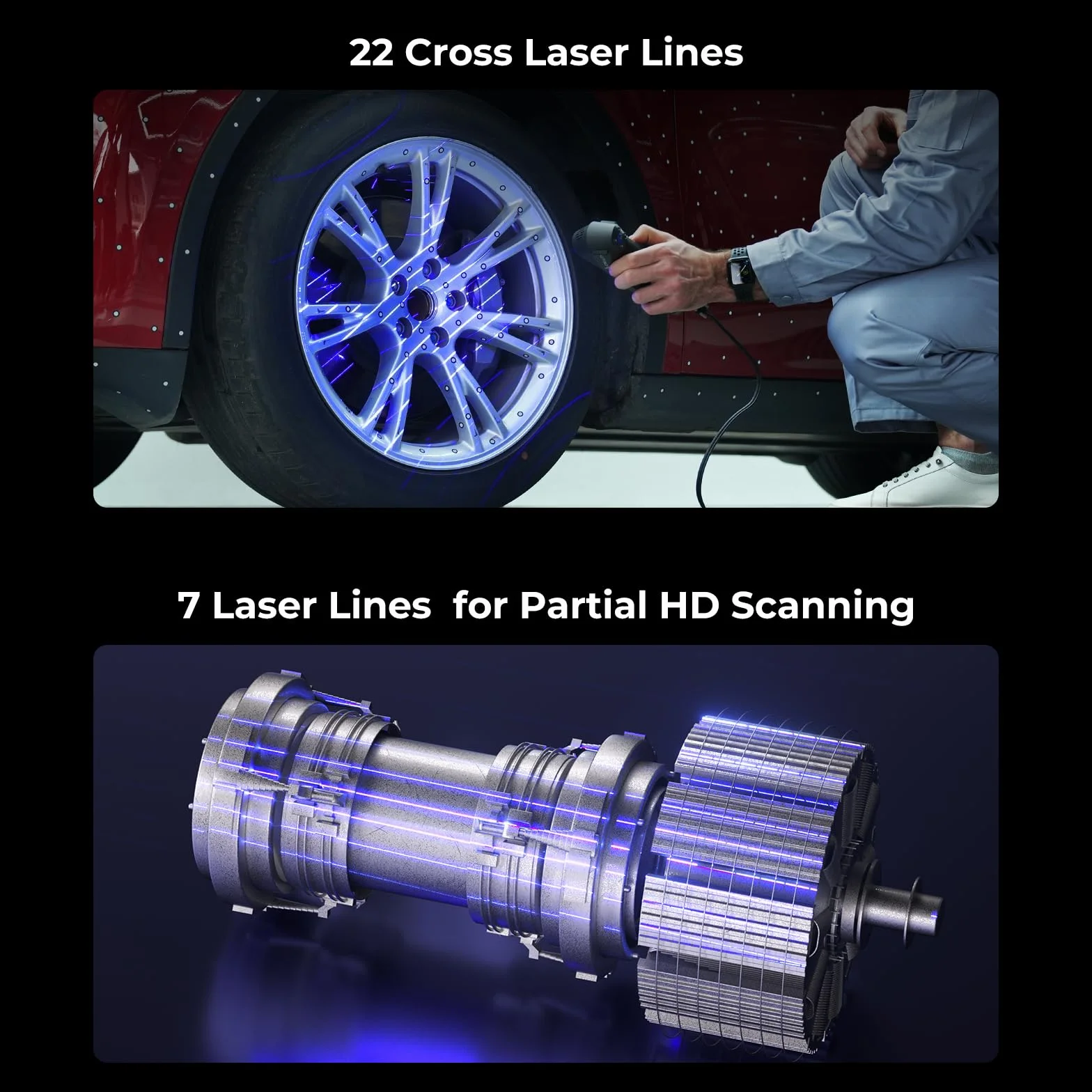 Creality Raptor Pro - Escáner 3D para coche personalizado, 22 cruces + 7 líneas láser azules paralelas, precisión volumétrica: 0,02 mm + 0,08 mm/m, objetos entre 5-4000 mm