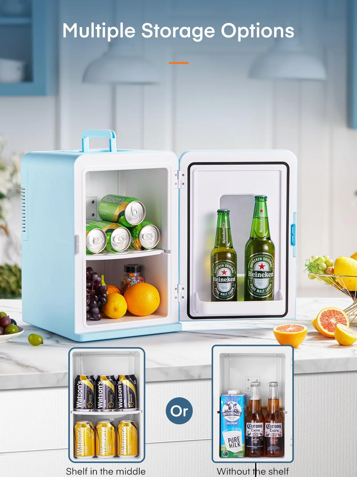 FOHERE Mini Frigorífico Portátil 15L 21 Latas 12V 220V Frío Calor Azul