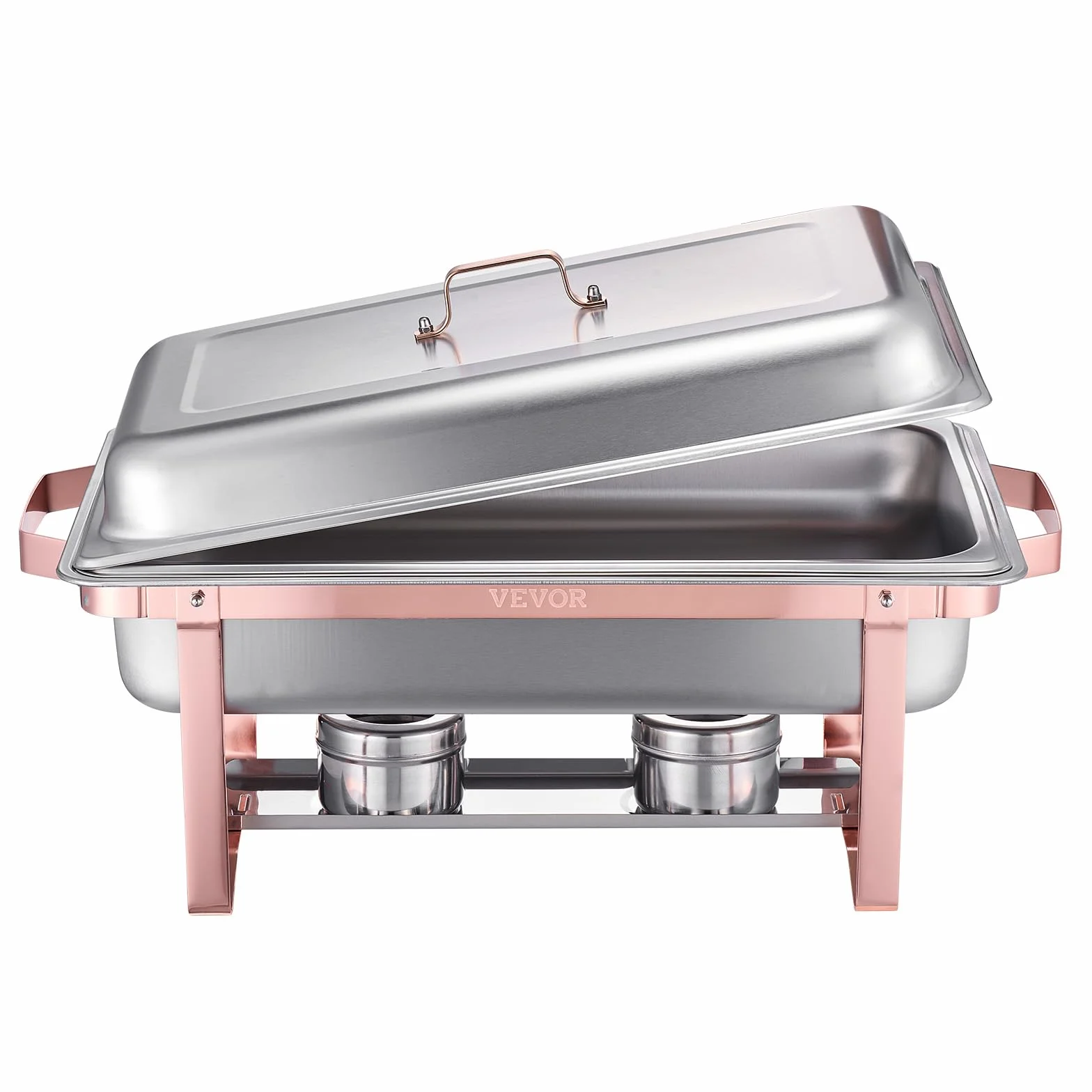 VEVOR Juego de 2 Platos para Calentar Alimentos Acero Inoxidable 7,5 L con Tapa y Soporte, Oro Rosa
