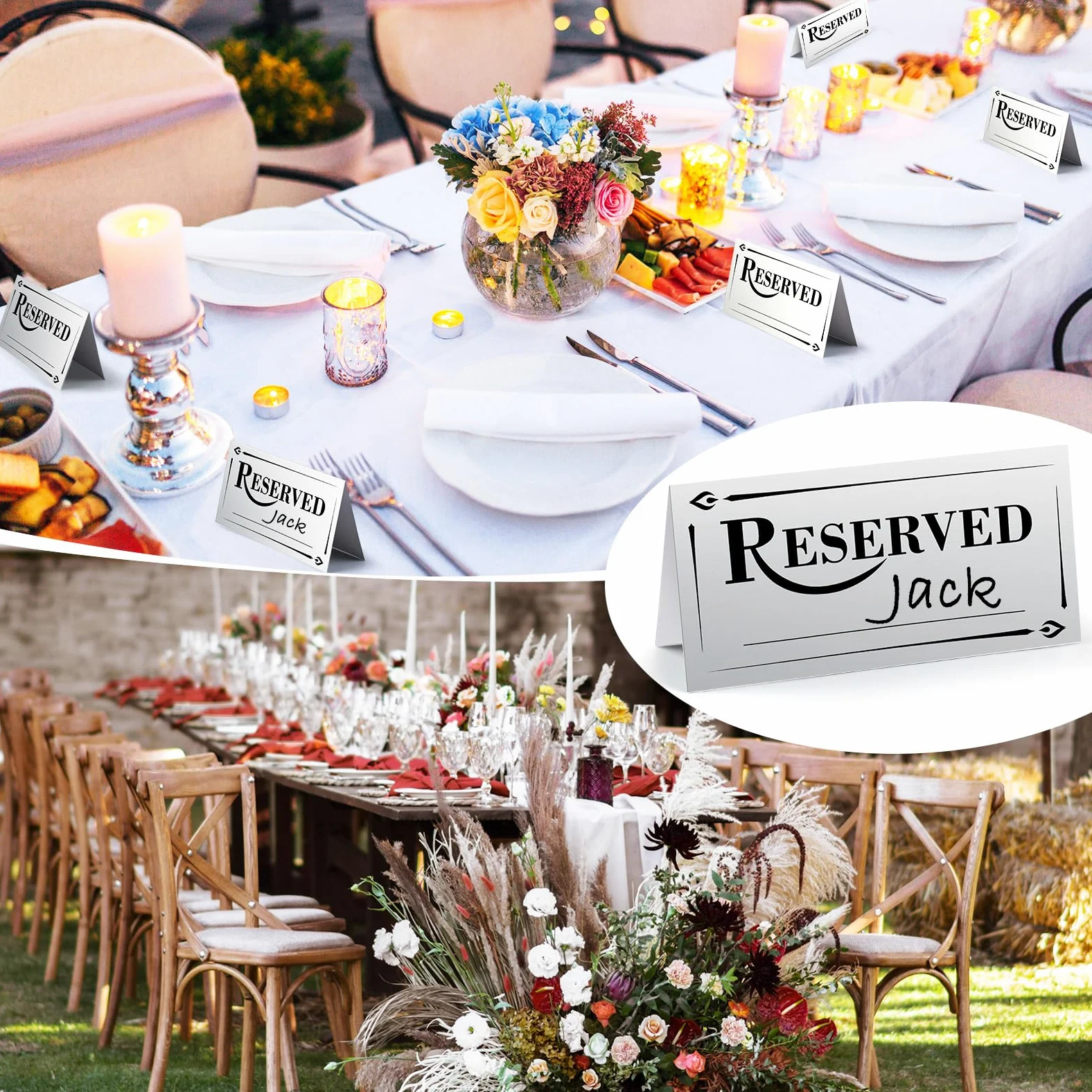 Resurhang 300 letreros de papel para mesa reservada con línea de nombre reservada, letreros de doble cara para reservar asientos, restaurantes, bodas, recepciones, iglesias, reuniones de negocios