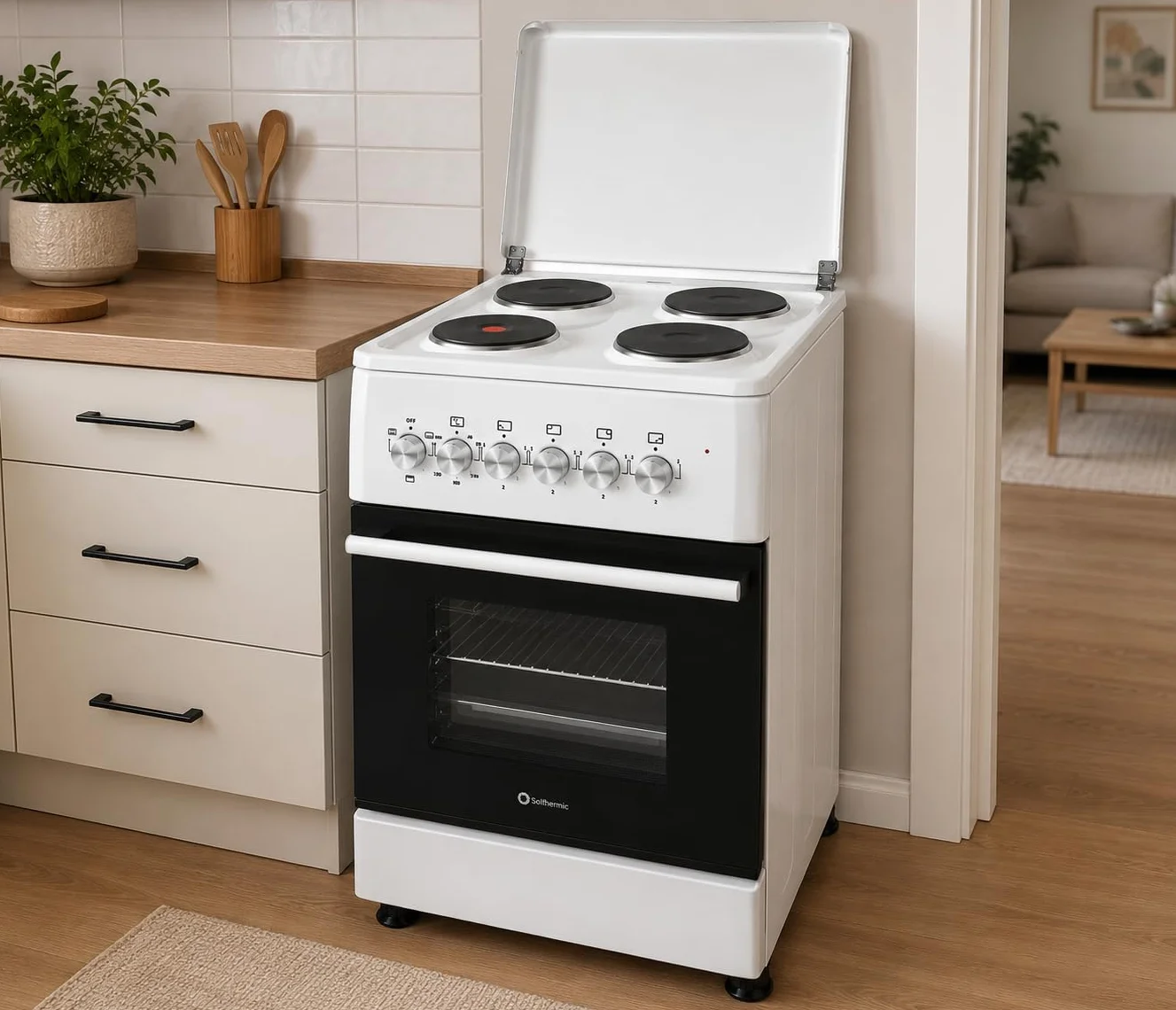 SOLTHERMIC F5S04E3W Kuchenka elektryczna 50 cm 4 palniki piekarnik 60 L